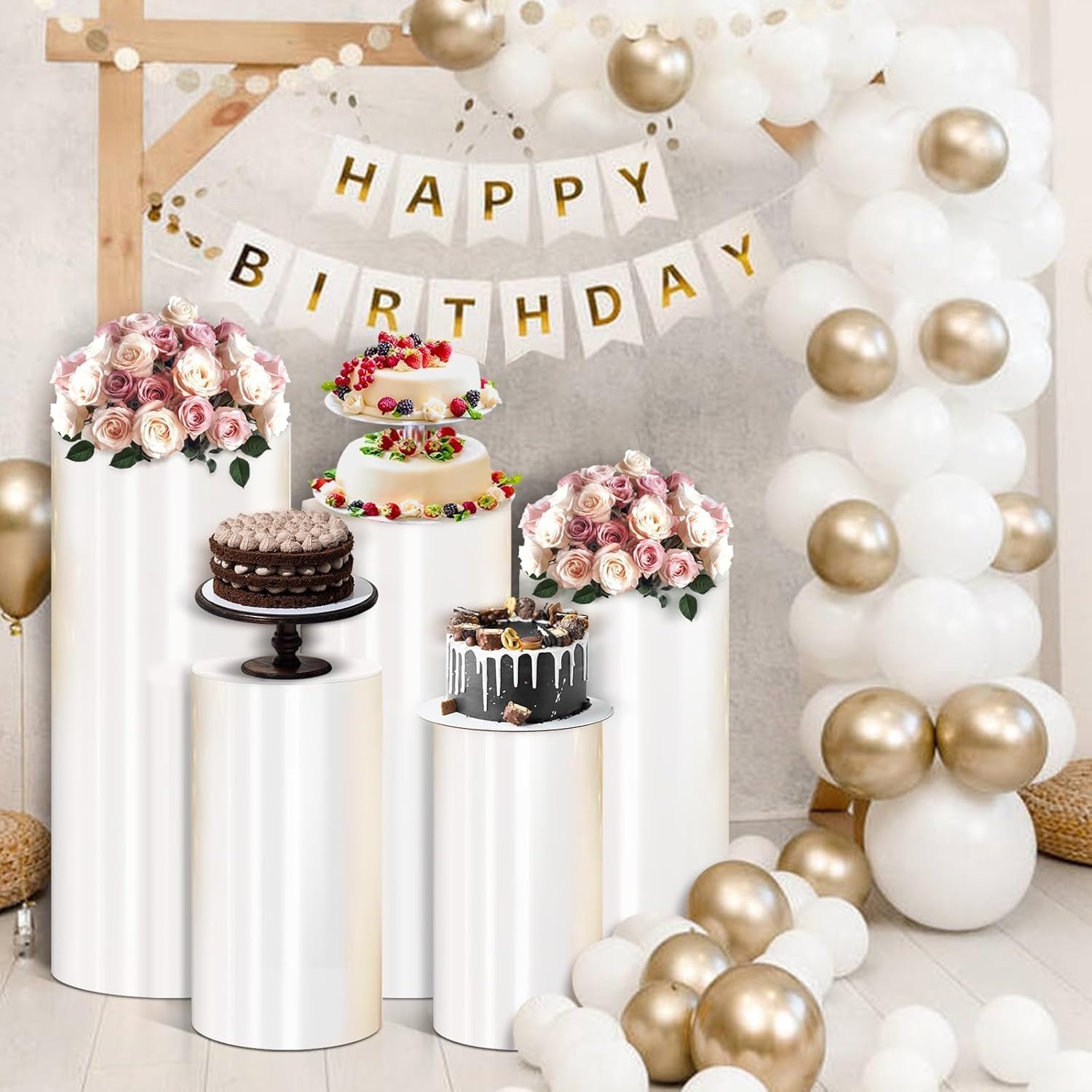 Cylinder Pedestal Stand PVC White 5 PCS Portable Display