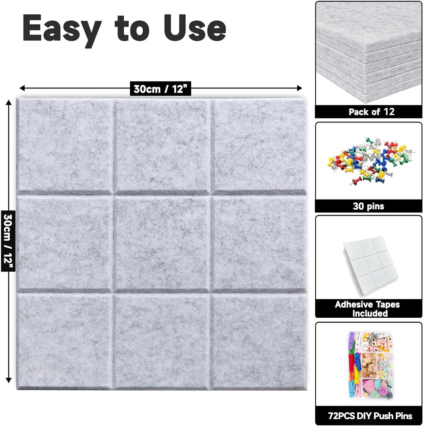 Yunihome Decorative Bulletin Board Wall Tiles 12 Pack 36x48in