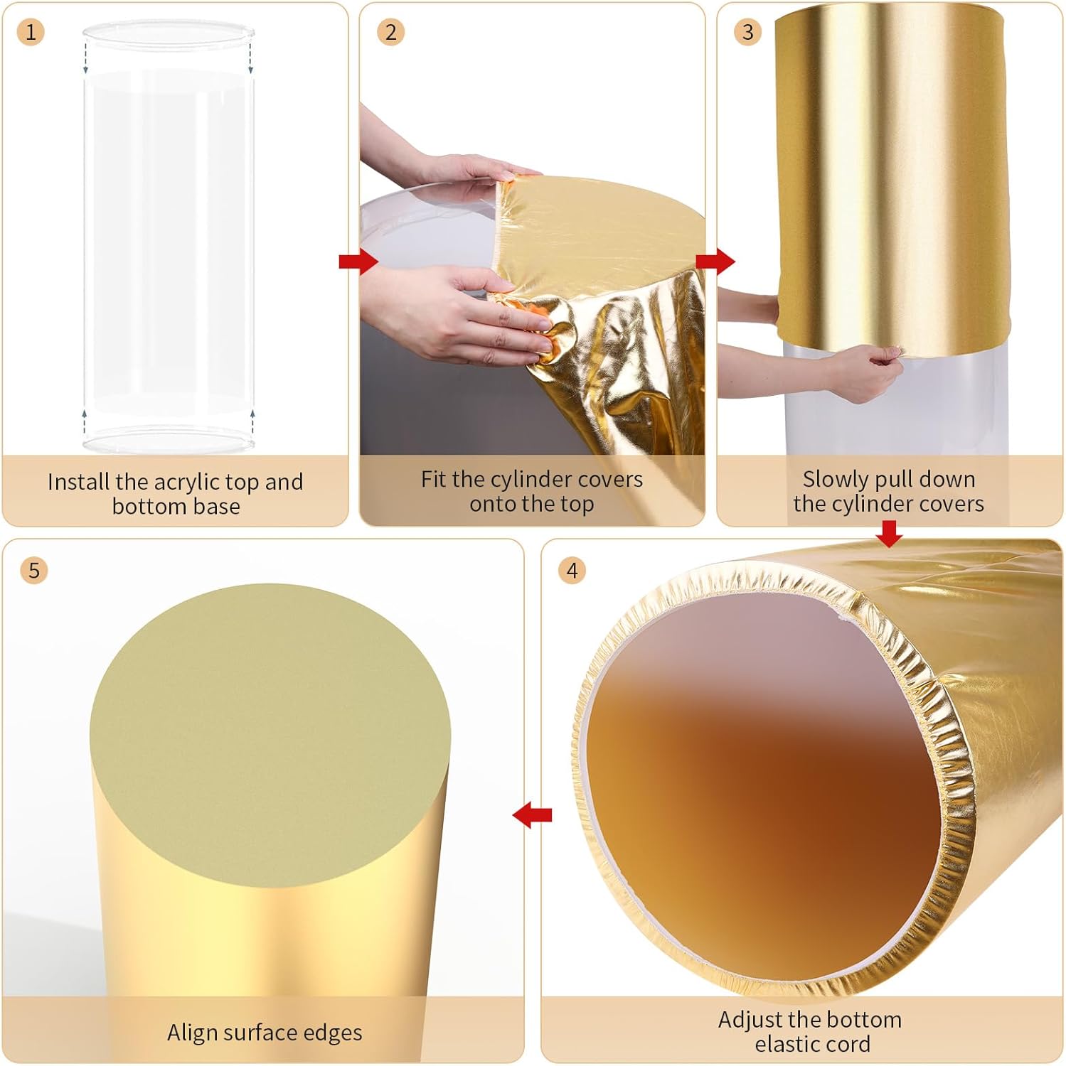 3PCS Clear Cylinder Stands with Gold Cover for Party Displays