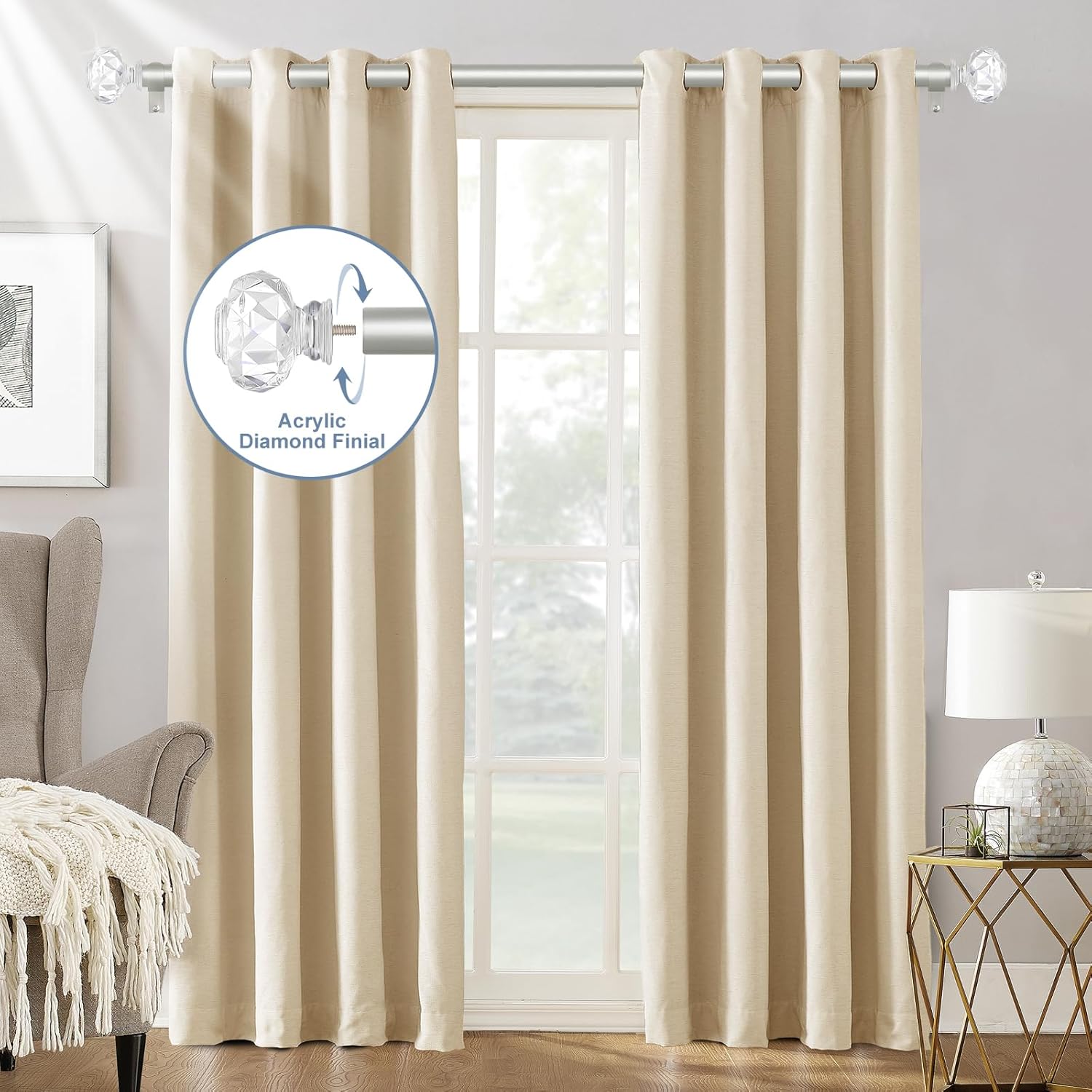 TVWOO Silver Crystal Curtain Rods 18-45 Inch Adjustable