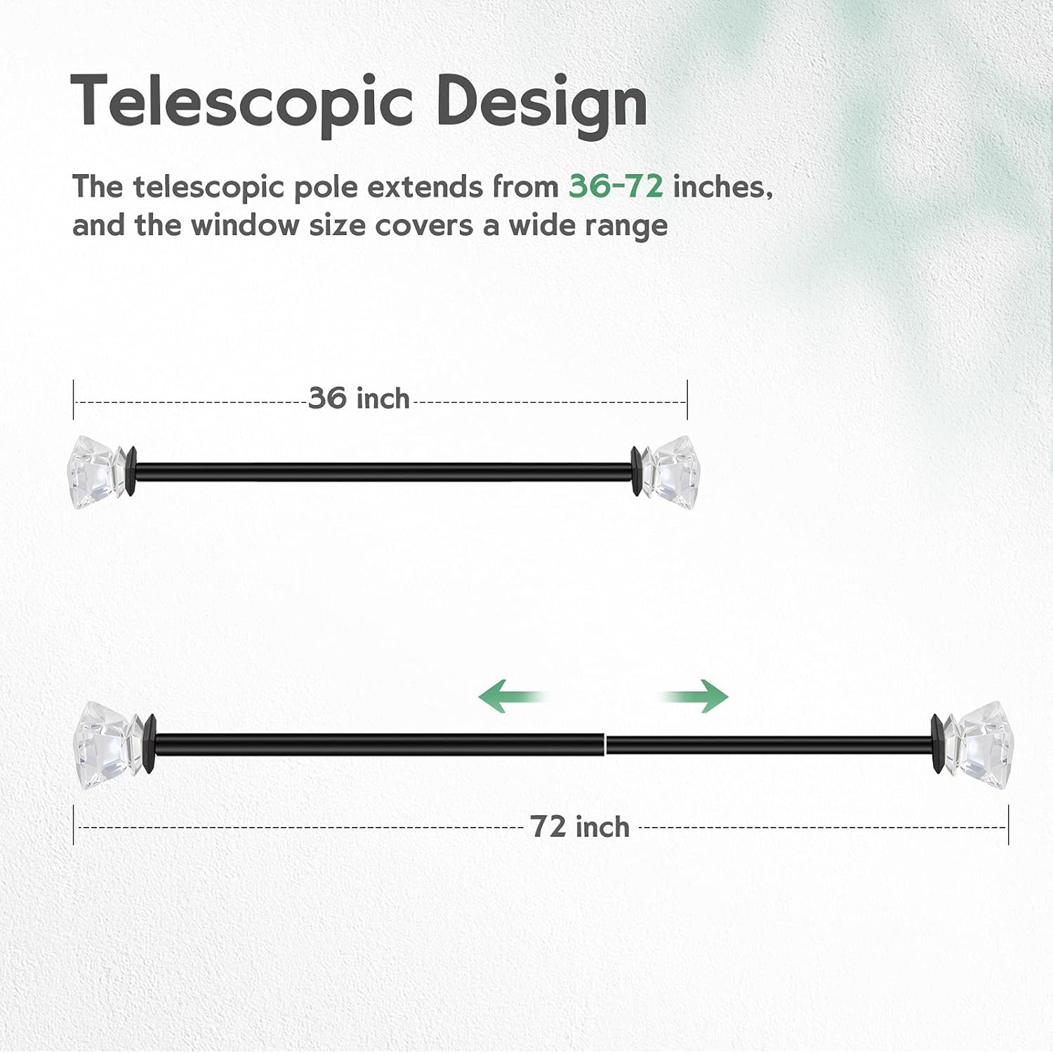 1 Inch Adjustable Curtain Rod with Diamond Finial Matte Black