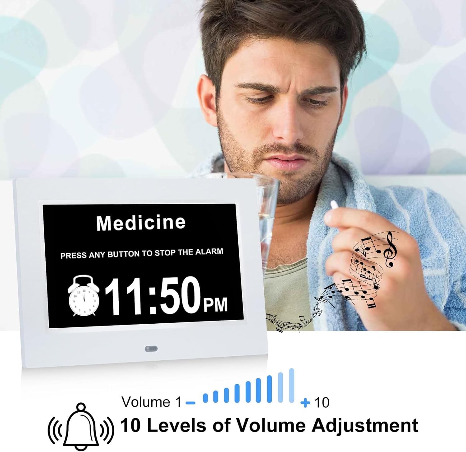 7 Inch Digital Calendar Clock with 12 Alarms and 5 Display Modes