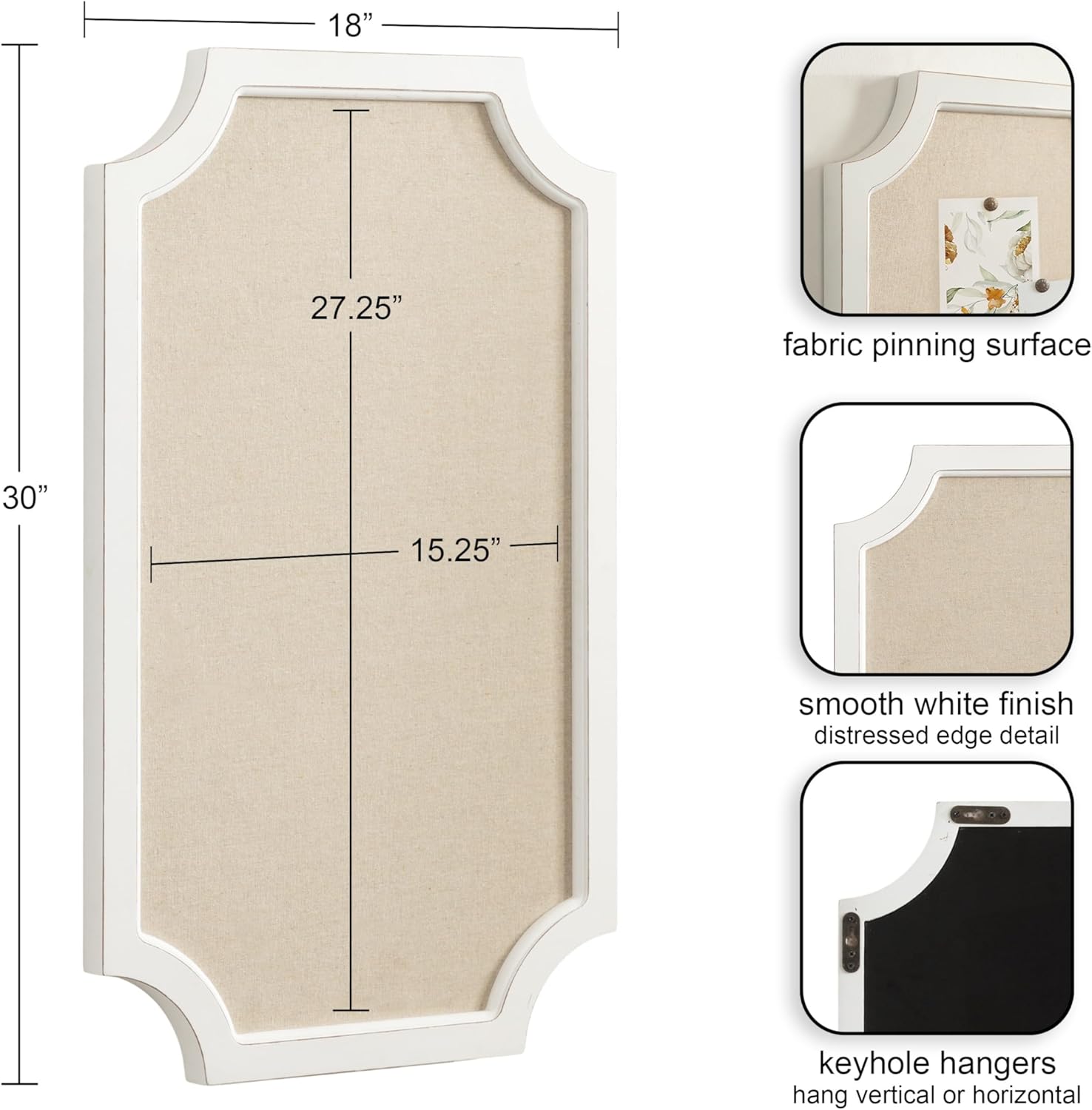 Hogan Framed Scalloped Decorative Wall Pinboard White 18x30