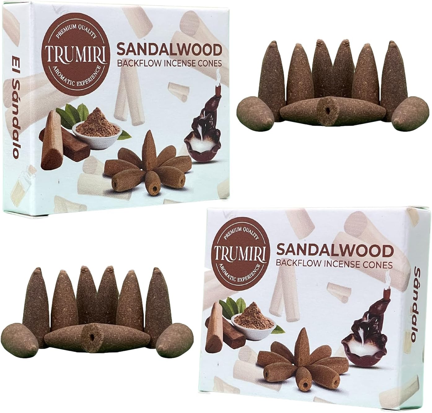 TRUMIRI Sandalwood Backflow Incense Cones - 20 pcs Dual Pack