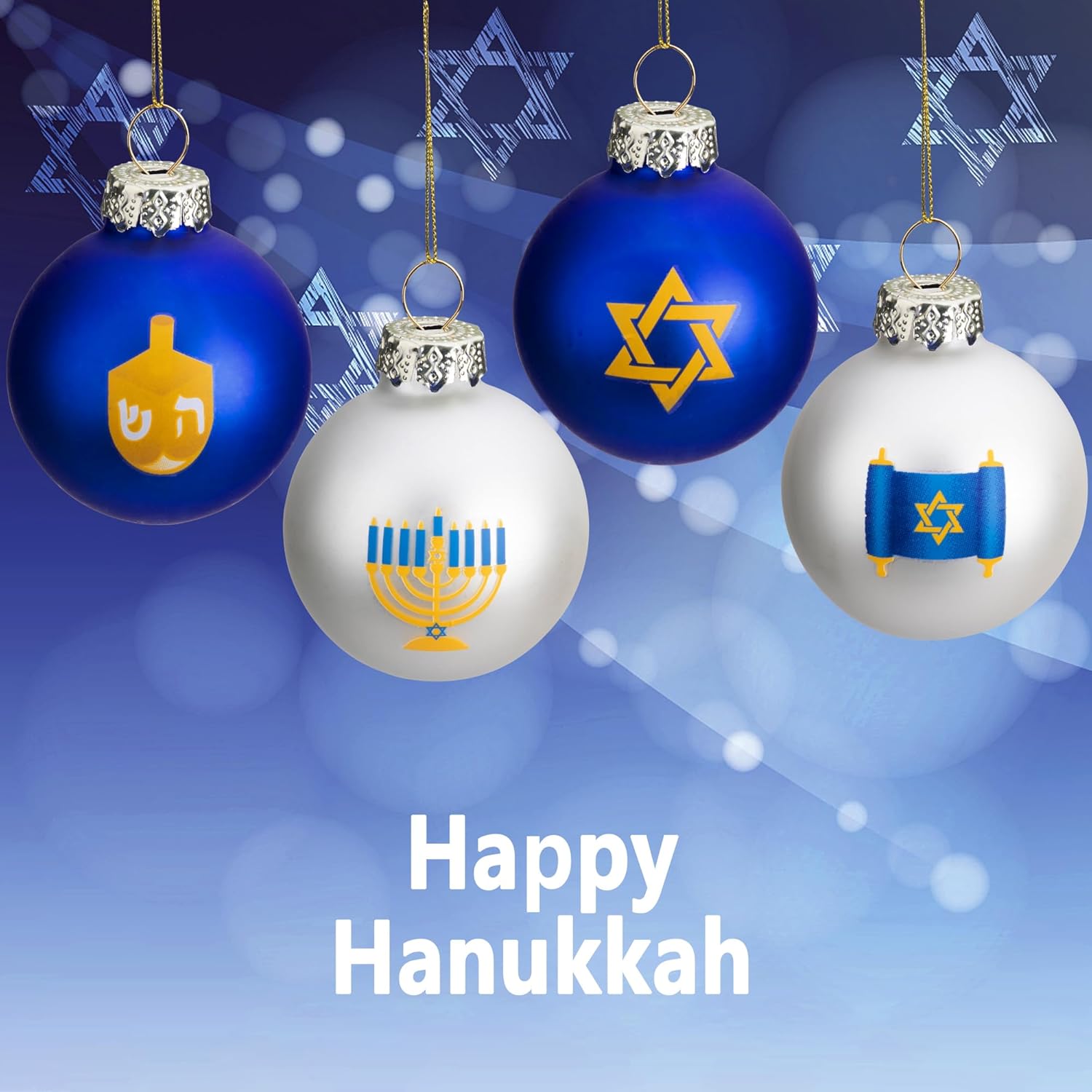 12pcs Glass Ball Hanukkah Ornaments Star of David Decorations