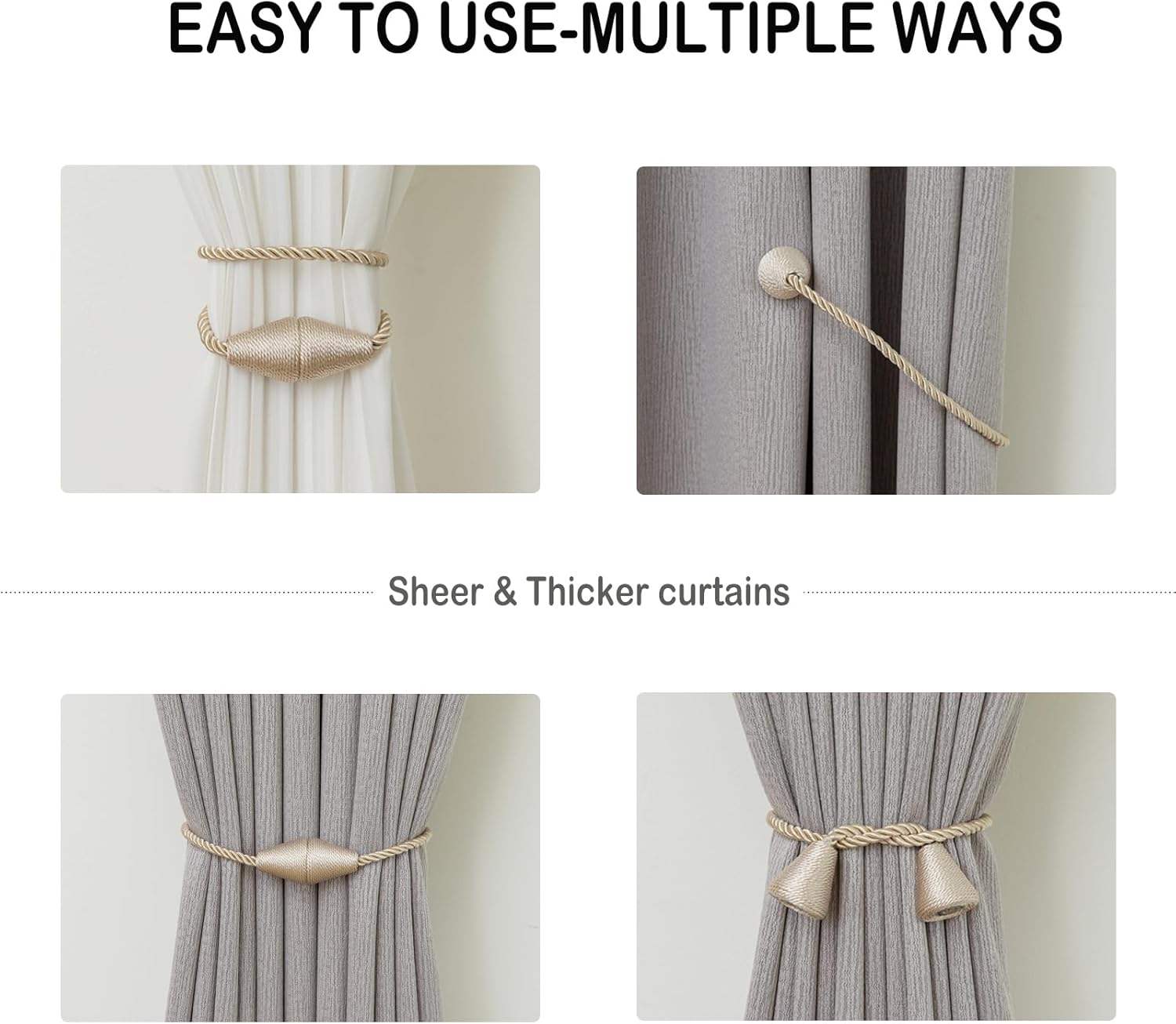 Contoeey Magnetic Curtain Tiebacks 2 Pack Outdoor Holdbacks