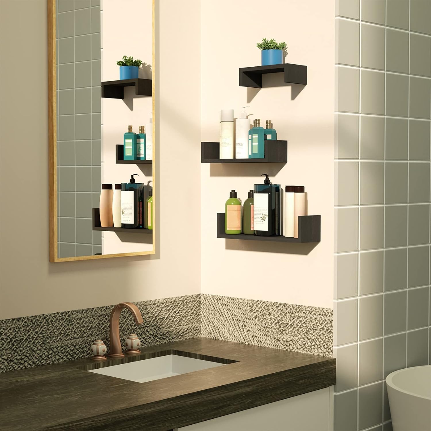 SRIWATANA Floating Shelves Wall Mounted Black
