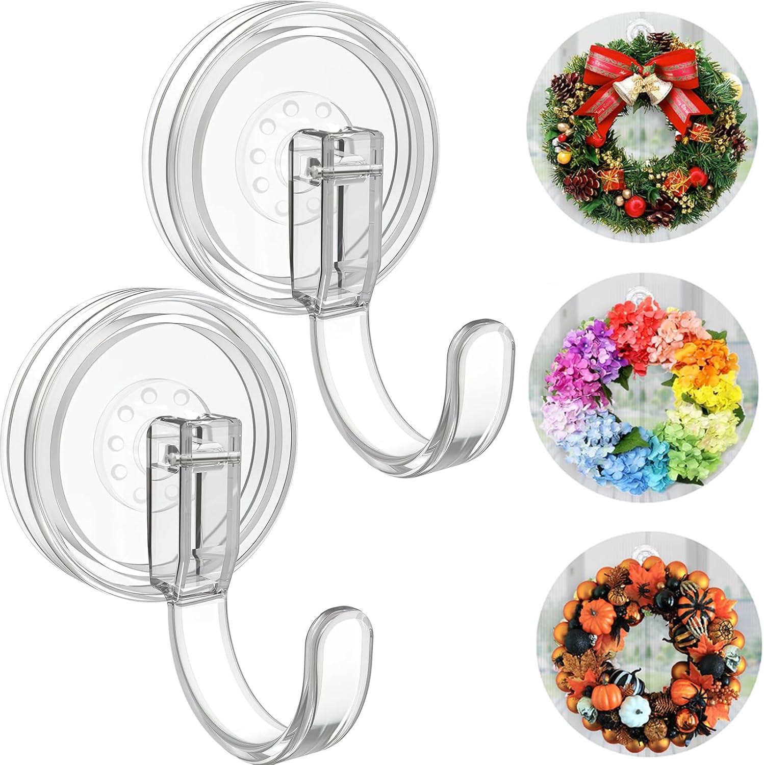 Clear Wreath Hanger 22 LB Suction Cup Hooks 2 Pack
