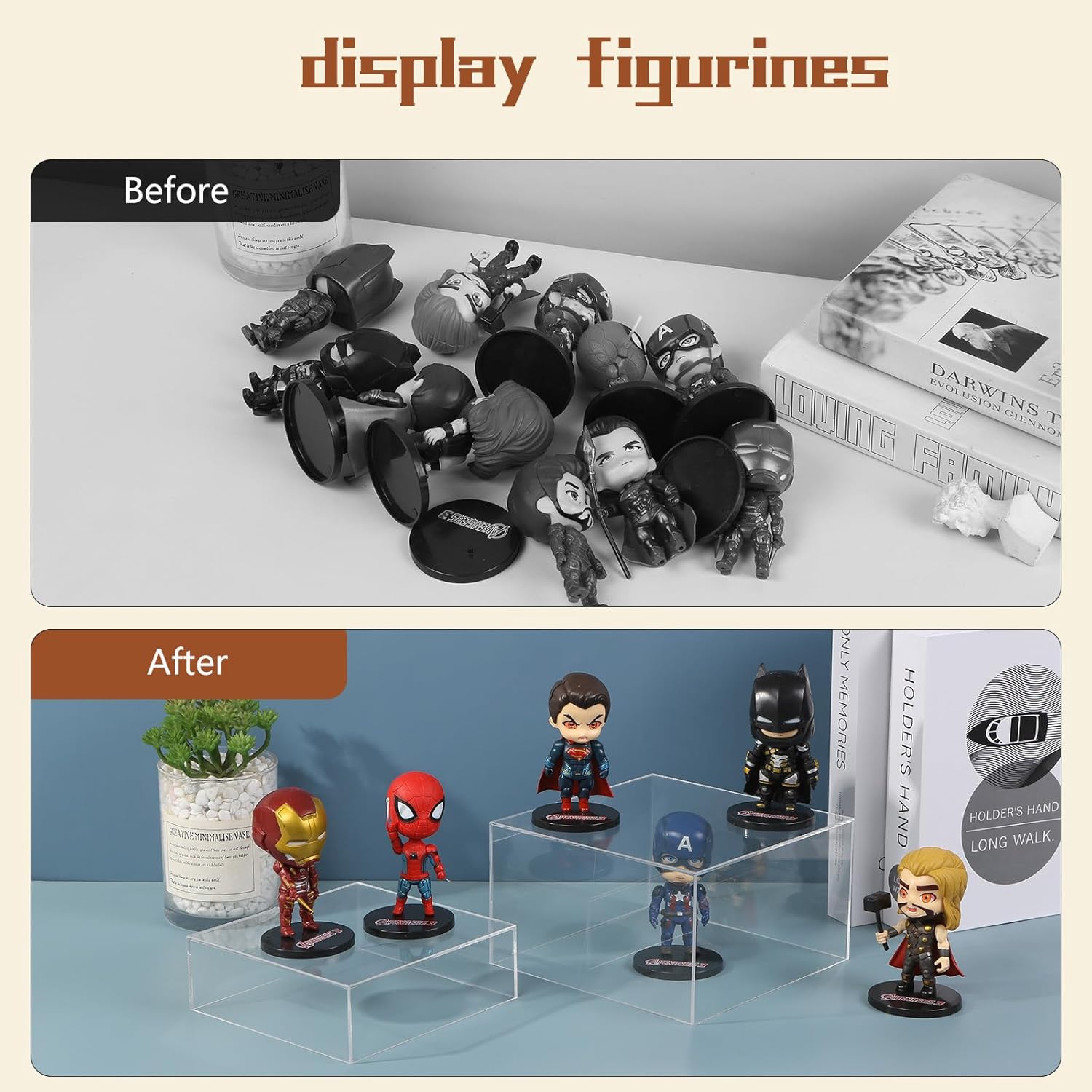 3 Pack Acrylic Risers Display Stands for Jewelry and Collectibles