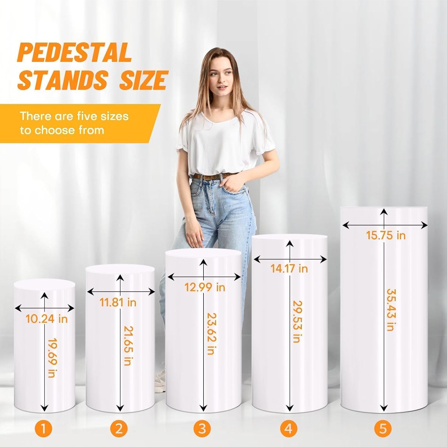 Cylinder Pedestal Stand PVC White 5 PCS Portable Display