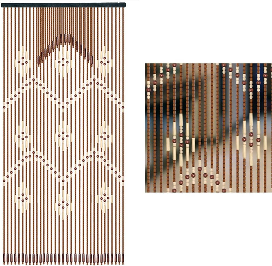 Wood Beaded Curtain 32 Lines Bohemian Door Divider Panel Coffee