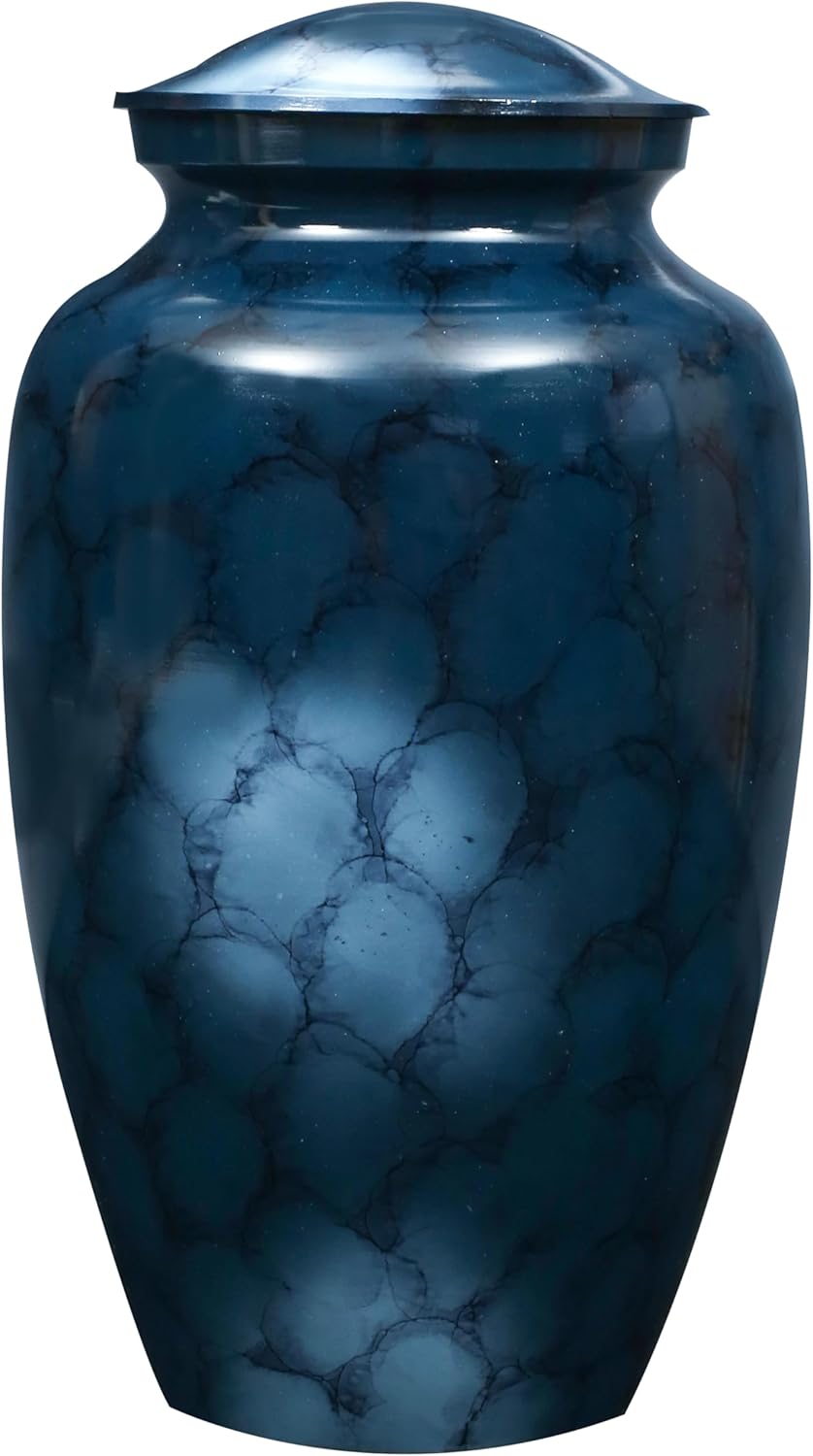 Alpha Living HOME Handcrafted Urn with Marble Finish Blue