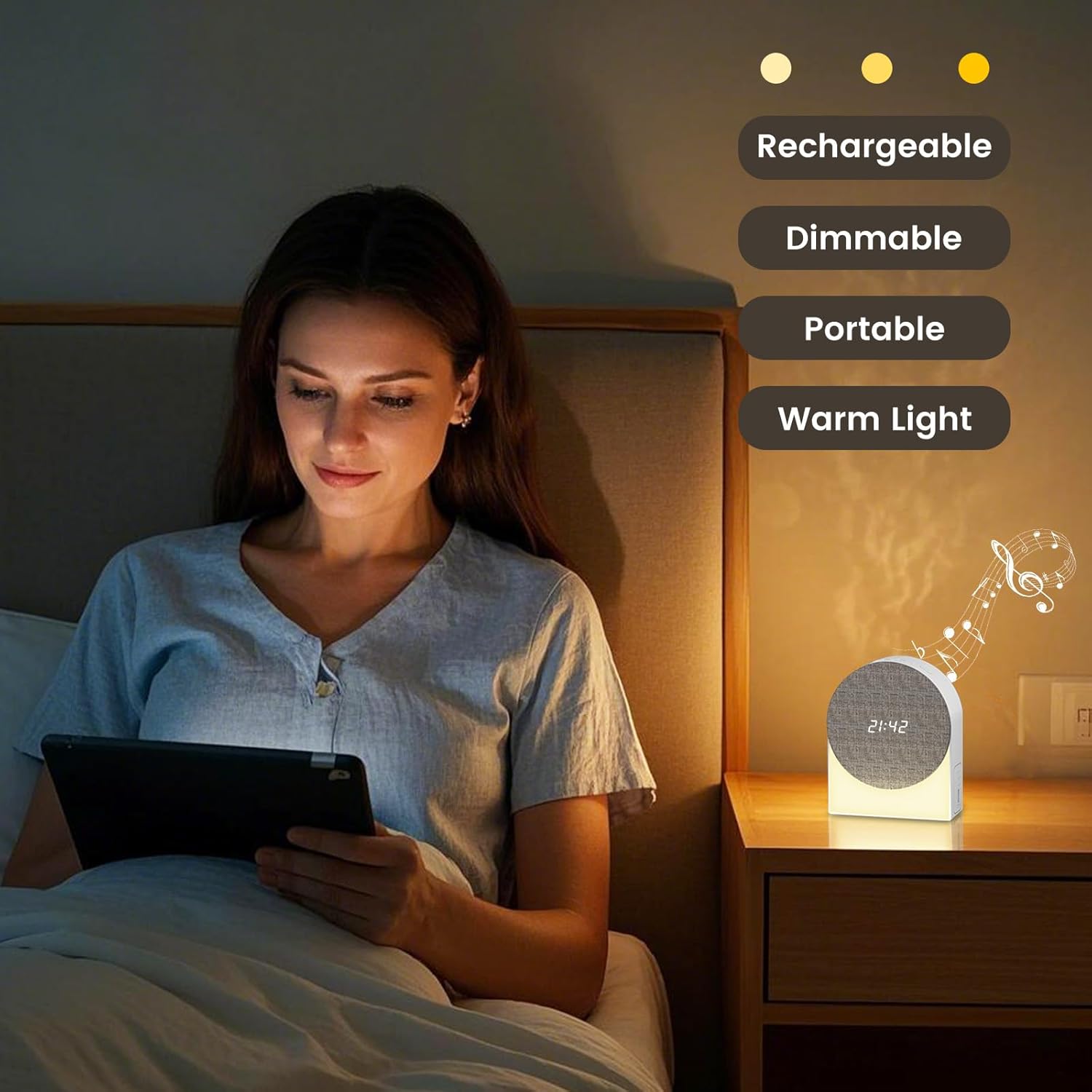 LOCZAR White Noise Alarm Clock with Night Light and Bluetooth Speaker