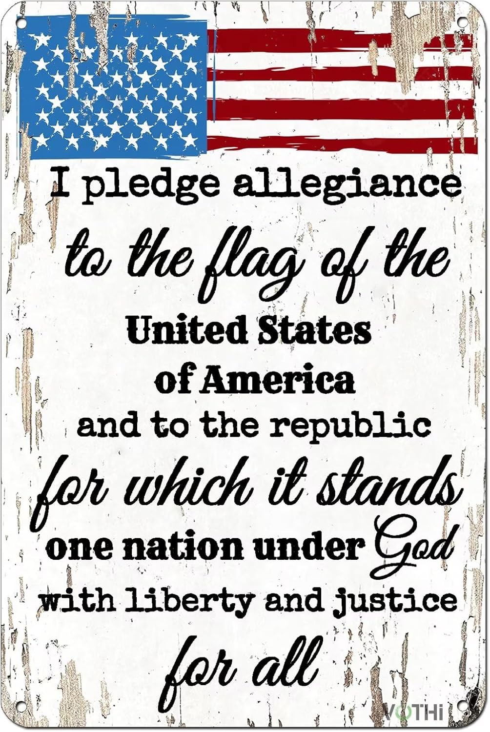 Vintage Tin Allegiance Flag Sign 12x8 In