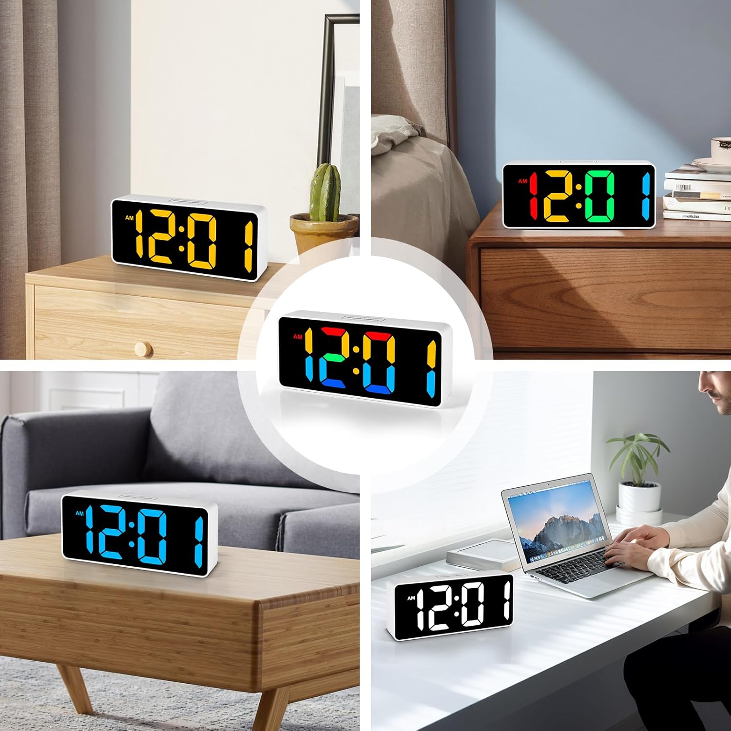 Catrne Small Digital Alarm Clock with RGB Light and Brightness Dimmer