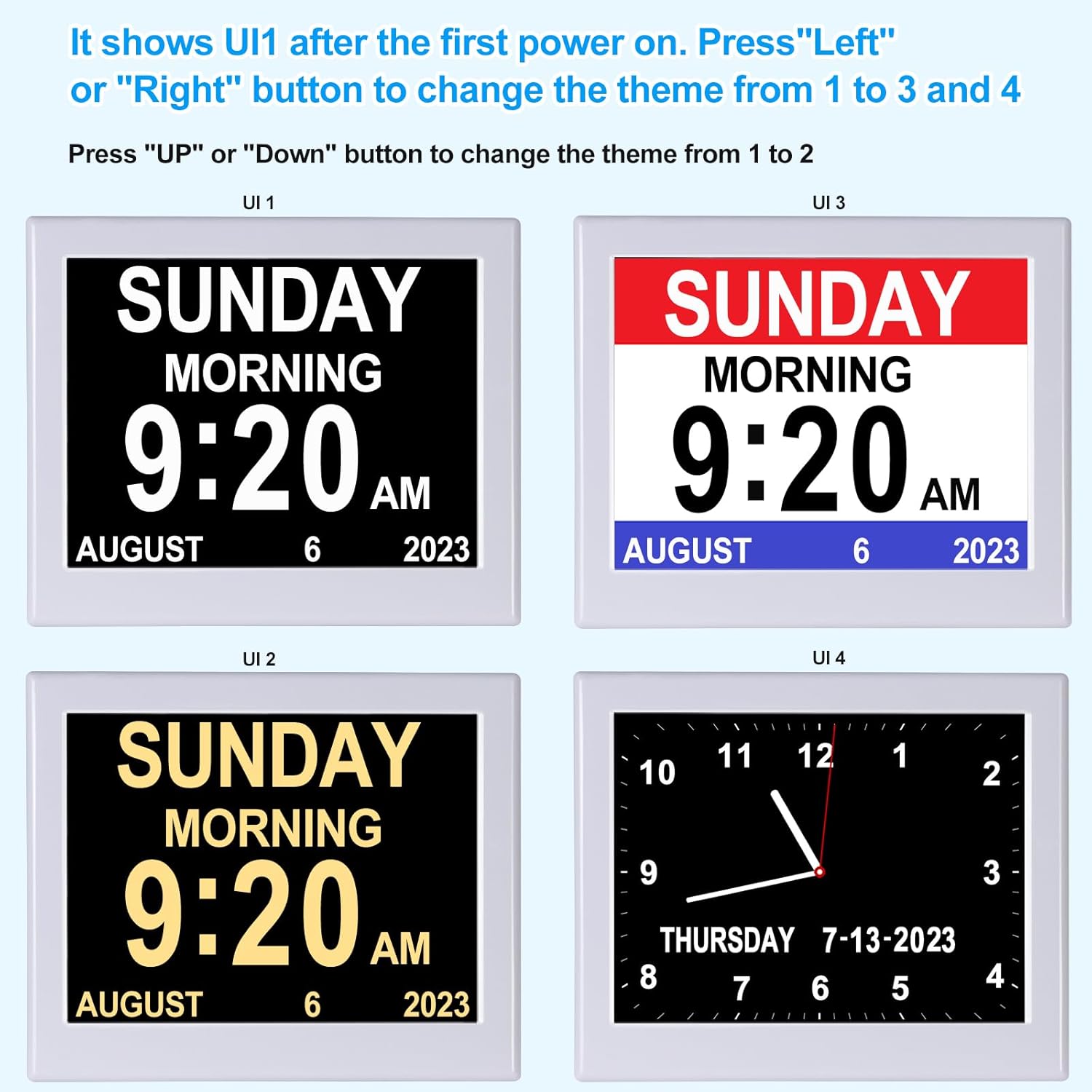 Digital Day Date Time Clock for Seniors with Medication Reminders