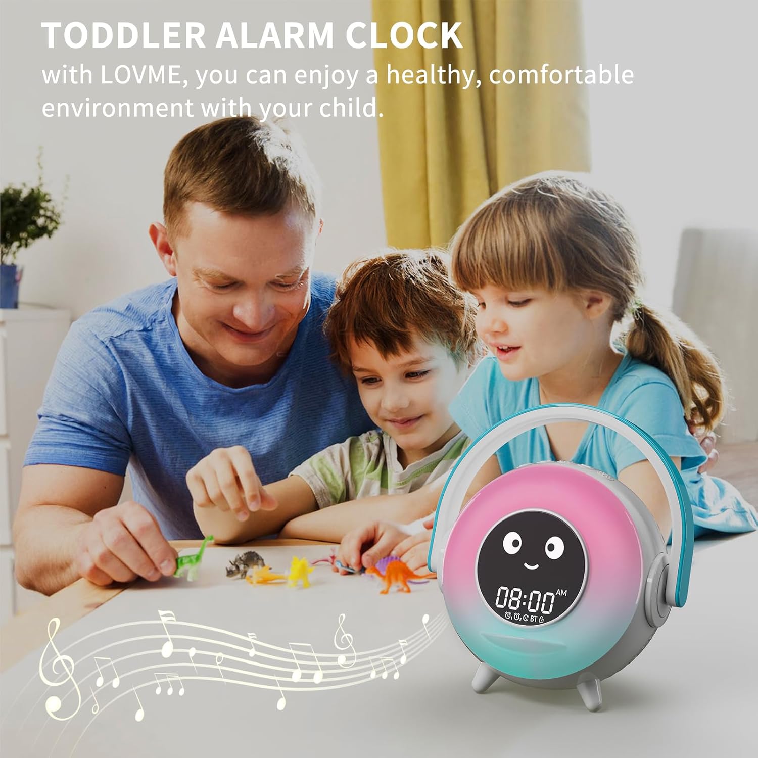 LOVME Toddler Sleep Training Alarm Clock with Night Light and Bluetooth Speaker