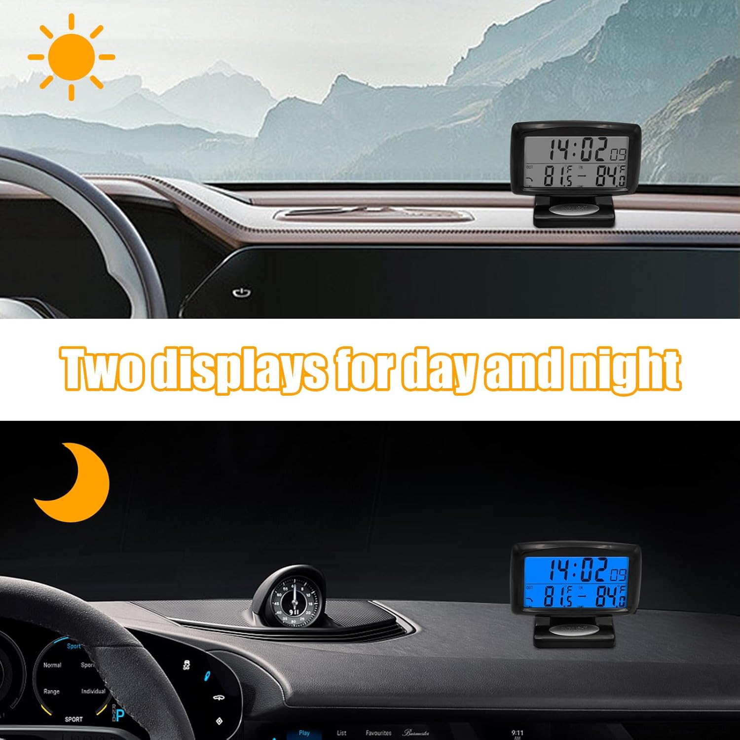 Suvnie Car Digital Thermometer Clock with Dual Temperature Display