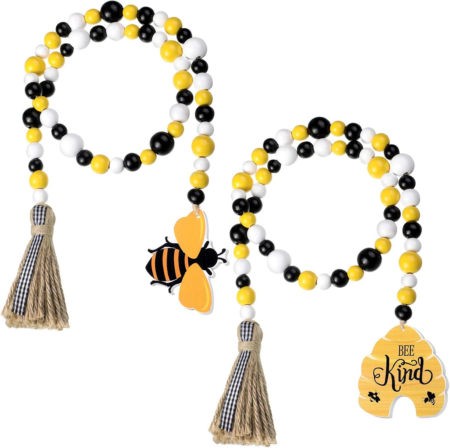 Jetec 2 Piece Honey Bee Wood Bead Garland with Tassels