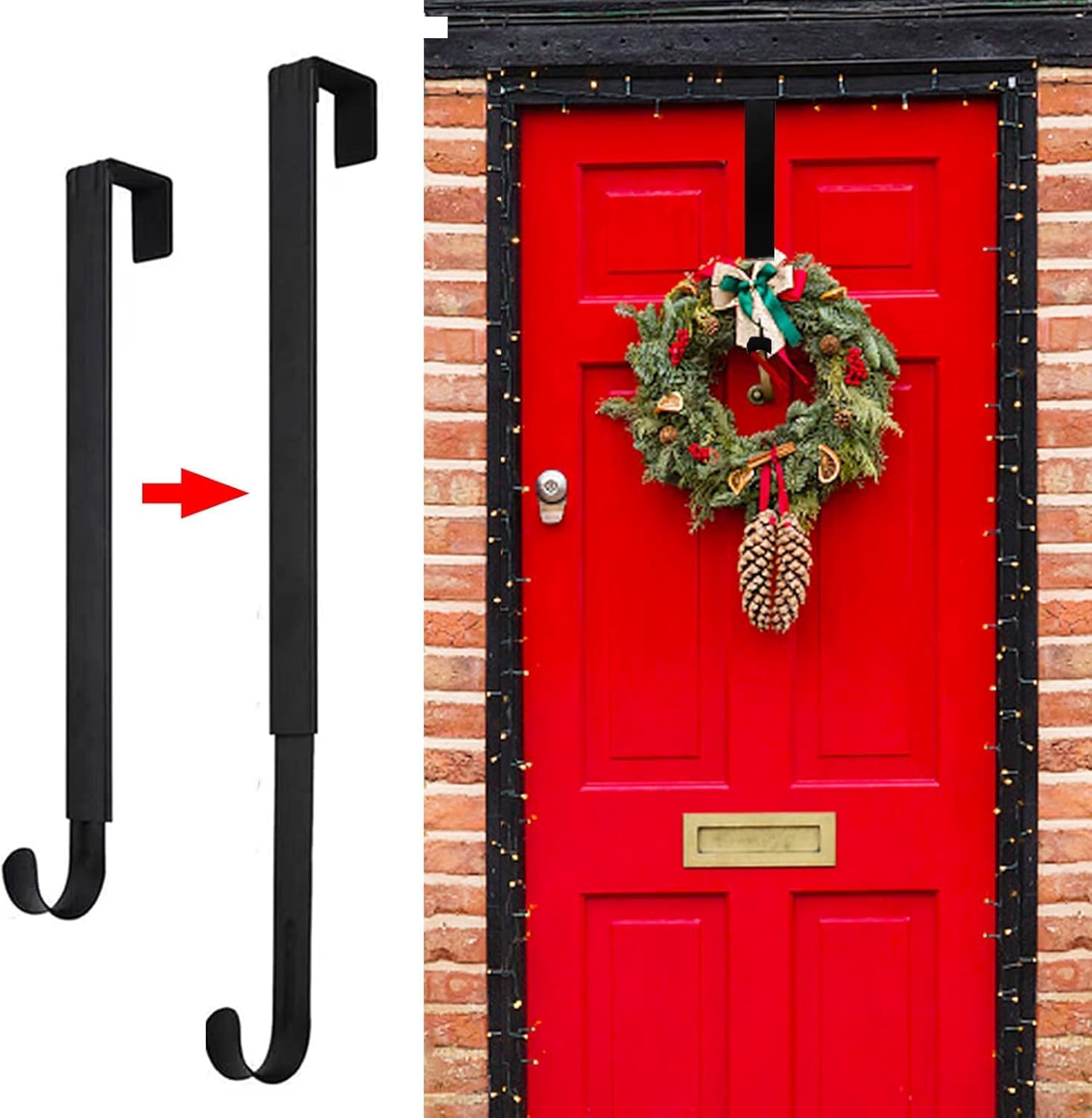 Adjustable Wreath Hanger for Front Door 15-25 Inches Black