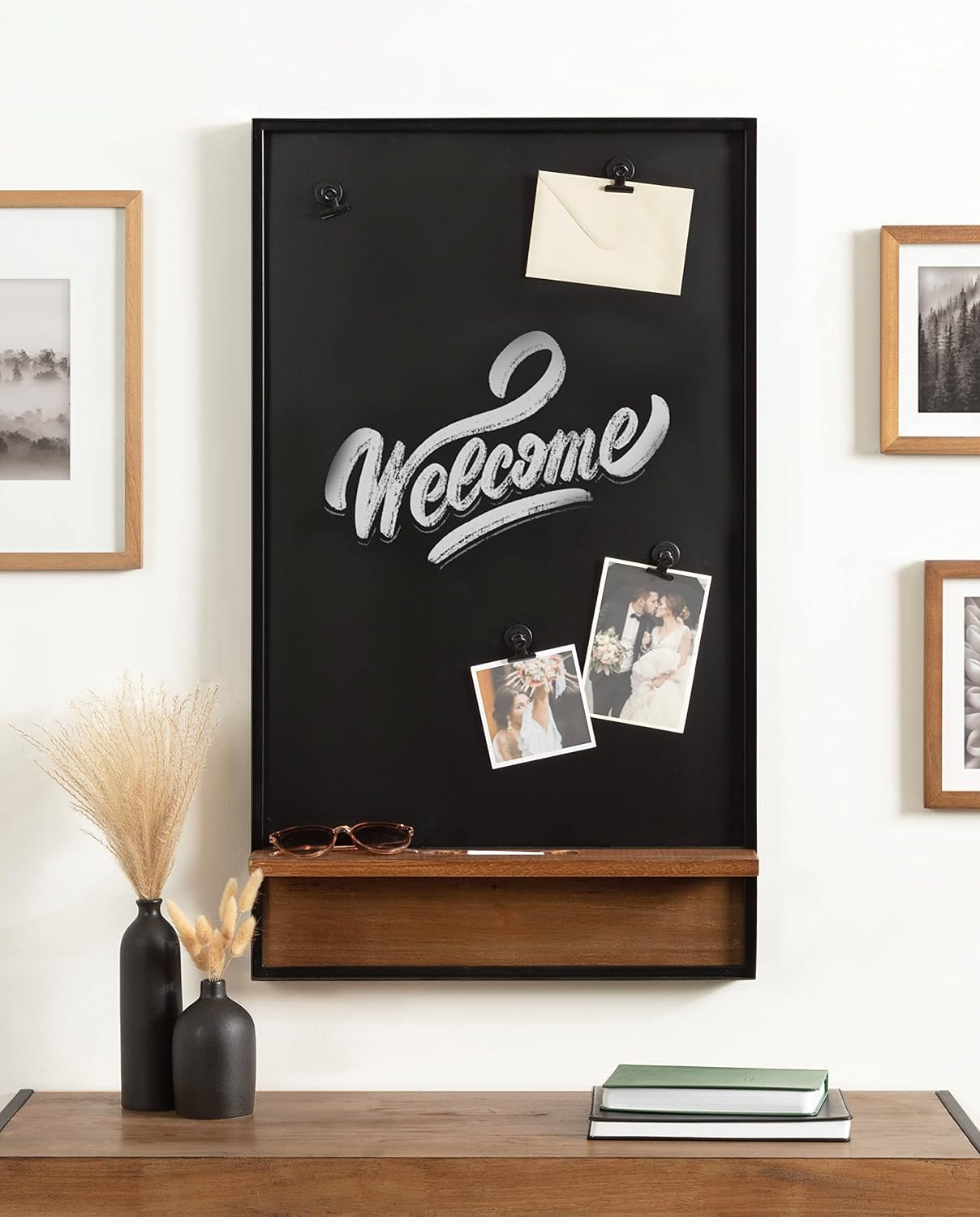 Kate and Laurel Modern Farmhouse Chalkboard with Shelf