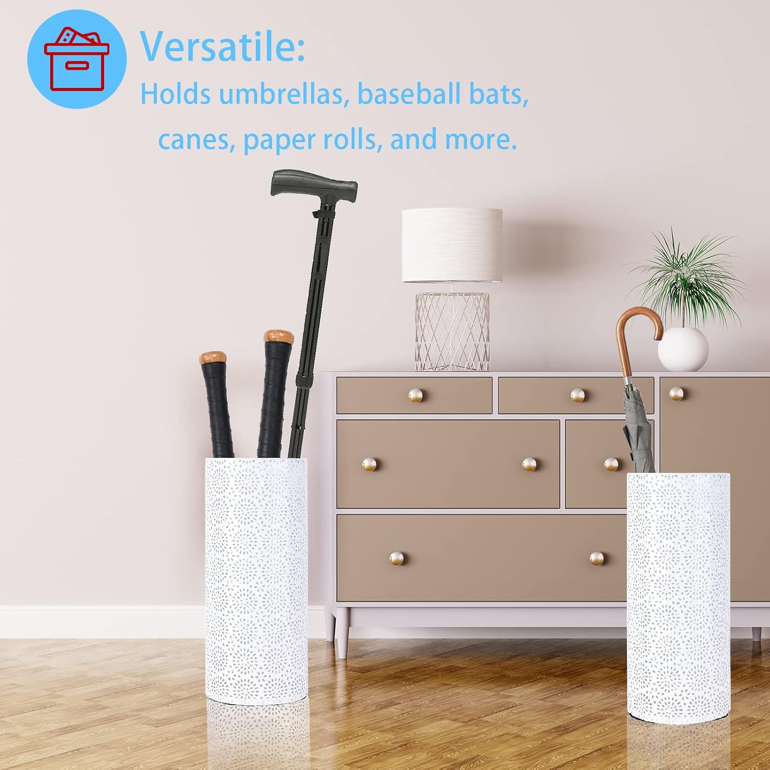 BEWBBAT Umbrella Stand Rack with 3 Hooks White 17x7 Inch