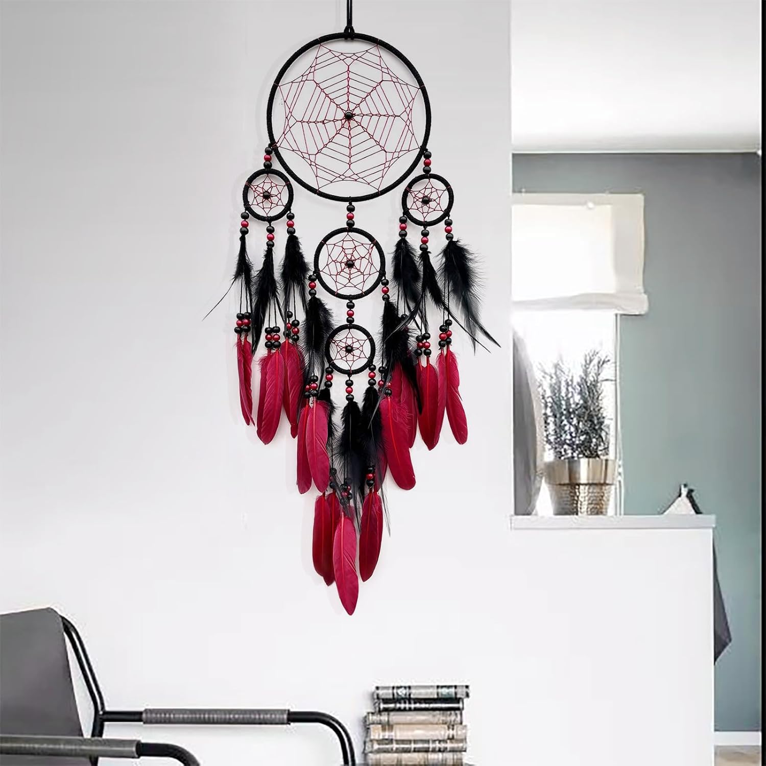 SOYUZU Red and Black Dream Catcher Wall Decor