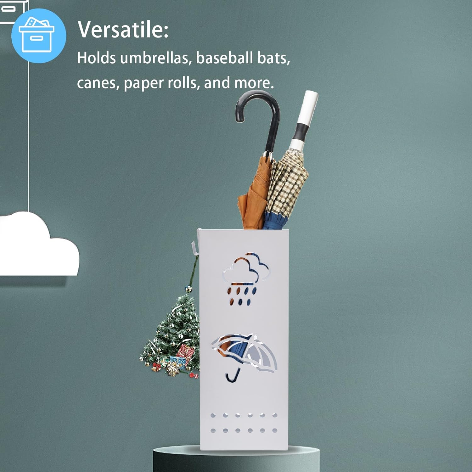 Metal Umbrella Stand for Entryway 6x6x17 Inch White Square Organizer