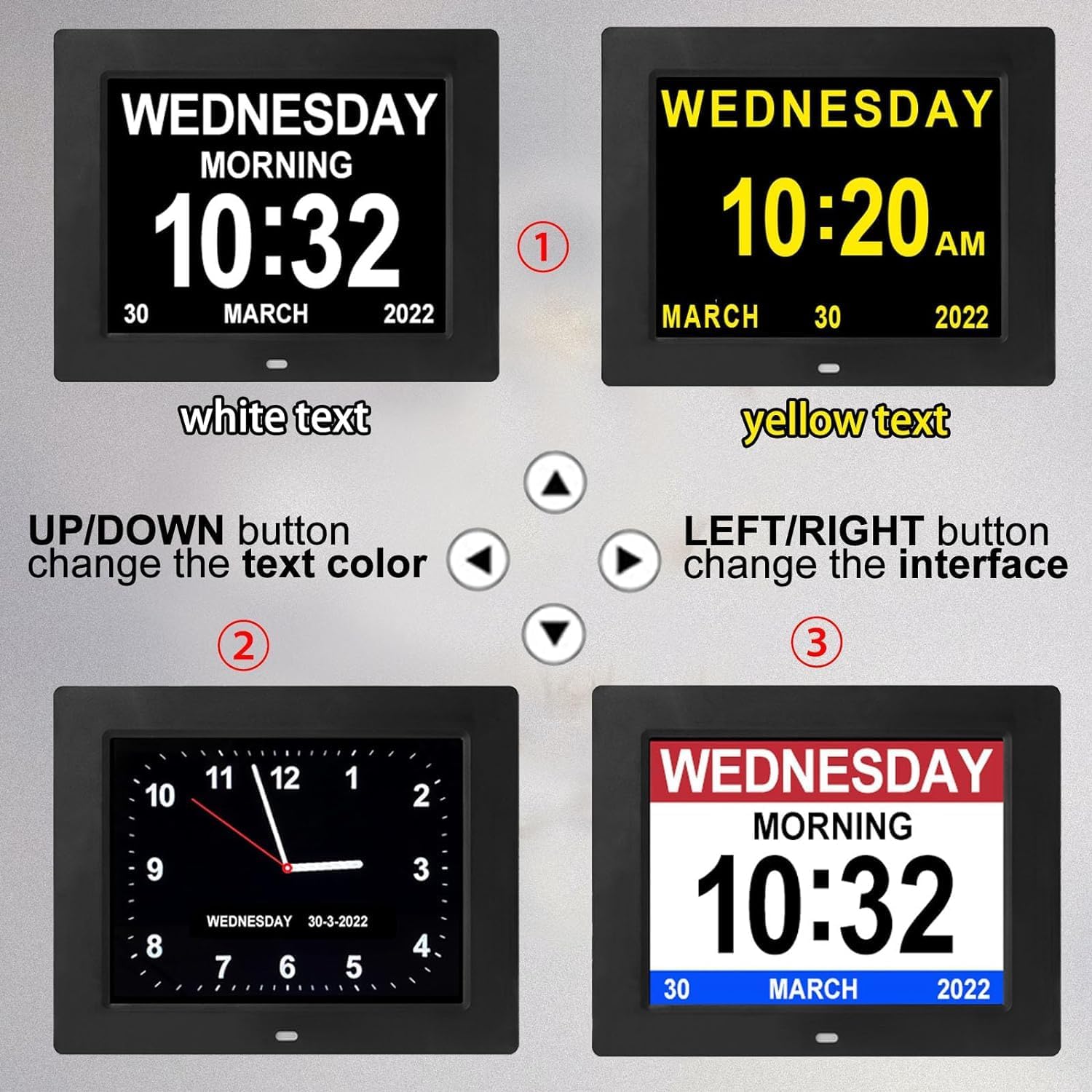 8 inch Digital Alarm Clock with 12 Alarms and Auto Dimming