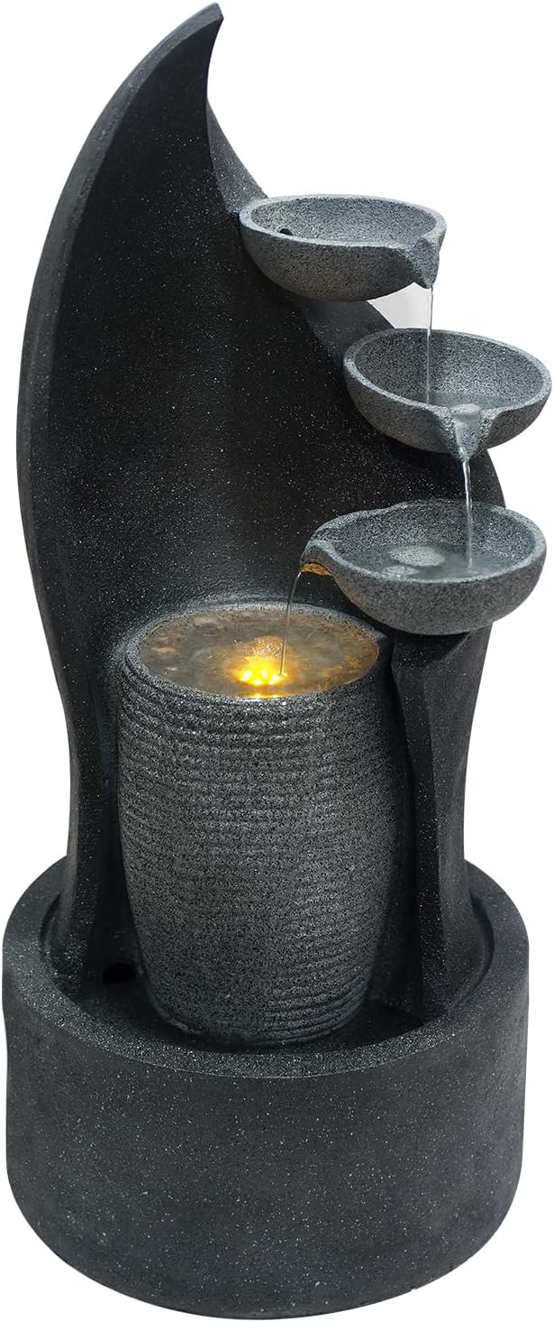 G-LEAF 35 Inch 3-Tier Cascading Bowl Fountain with LED Lights