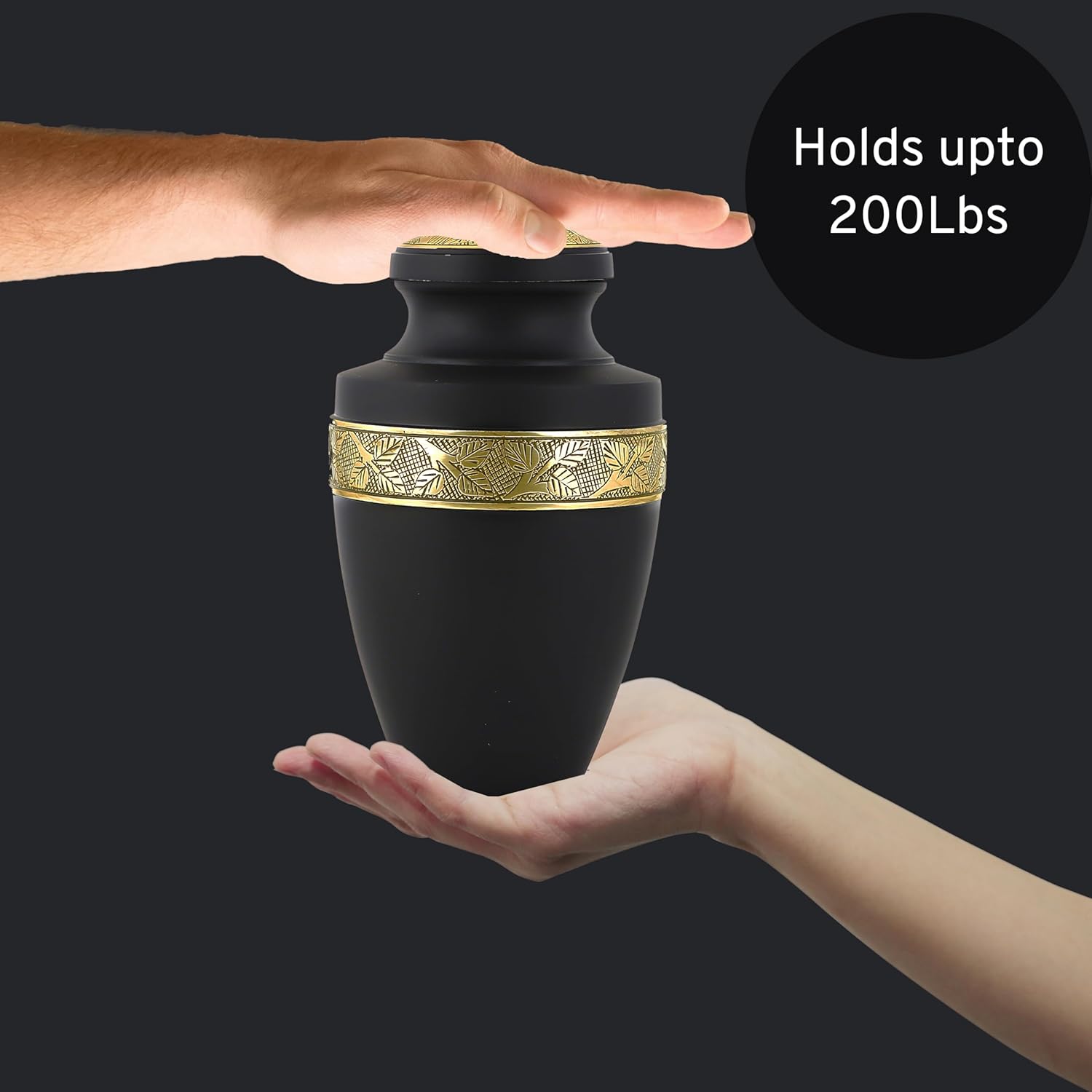 Metal Alloy Decorative Urn for Human Ashes - Black Gold