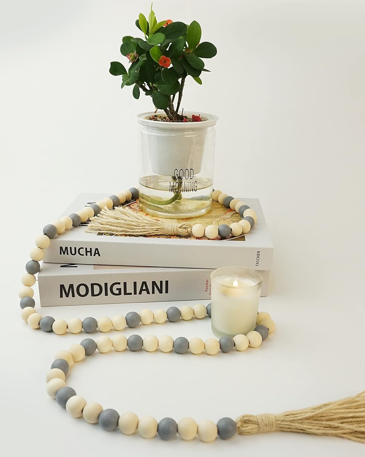Wooden Beads Garland with Tassels 61 Inch