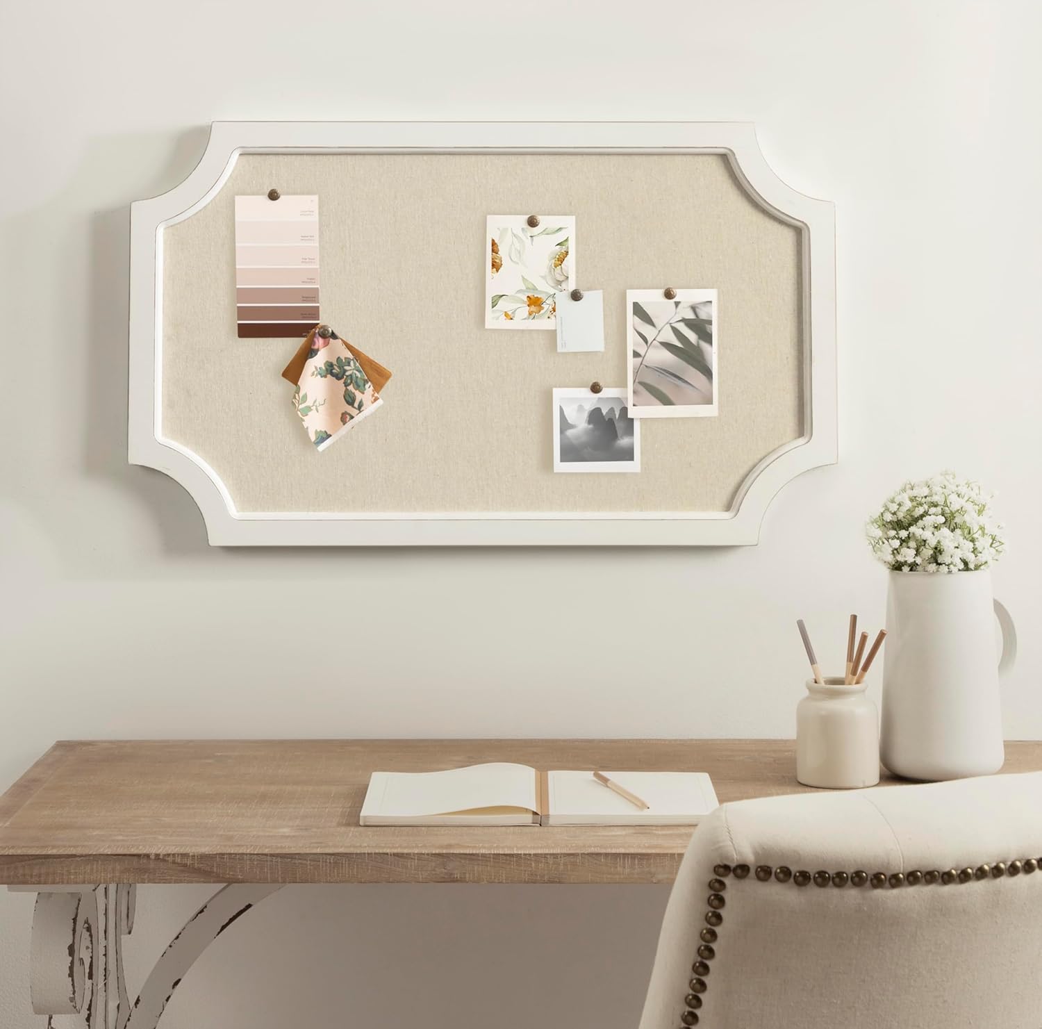 Hogan Framed Scalloped Decorative Wall Pinboard White 18x30