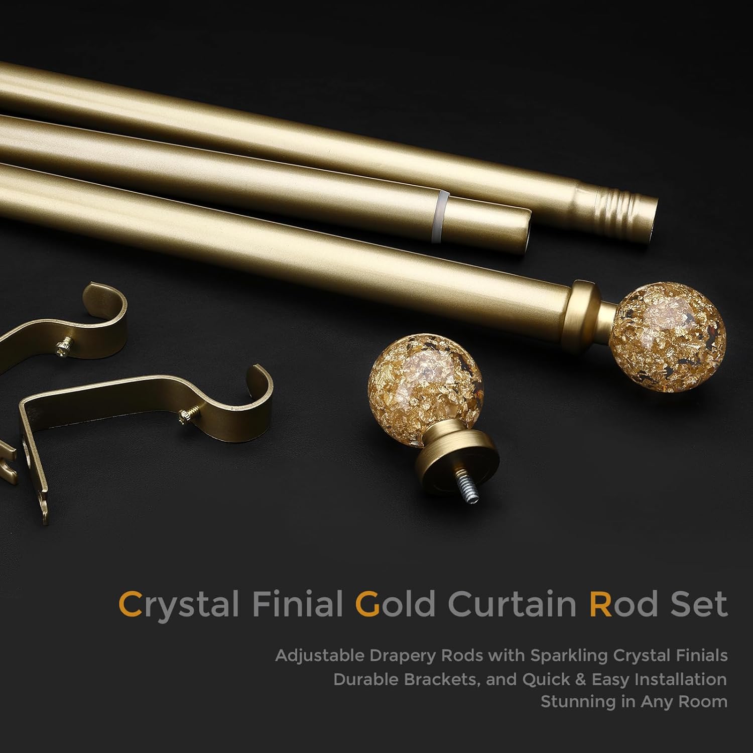 JRZOO Gold Curtain Rods 30-120 Inch Adjustable
