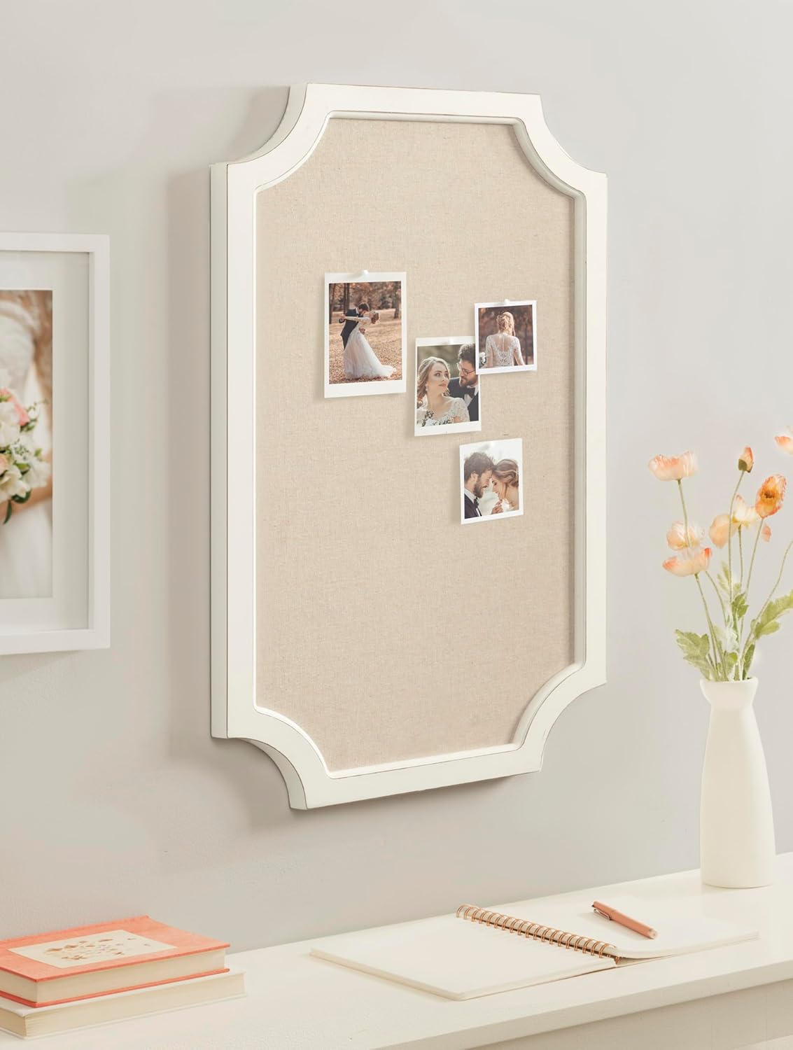 Hogan Framed Scalloped Decorative Wall Pinboard White 18x30