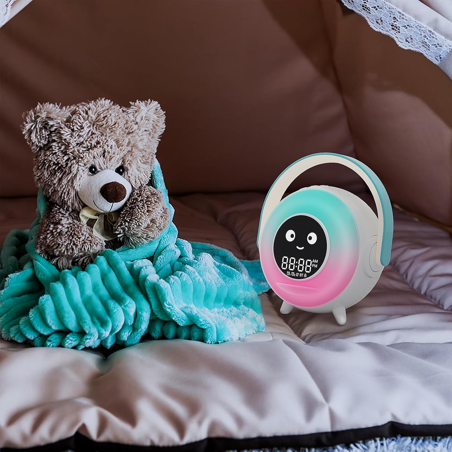LOVME Toddler Sleep Training Alarm Clock with Night Light and Bluetooth Speaker