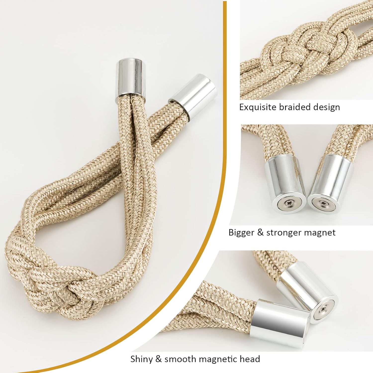 NICEEC 4 Pack Magnetic Curtain Tiebacks Beige