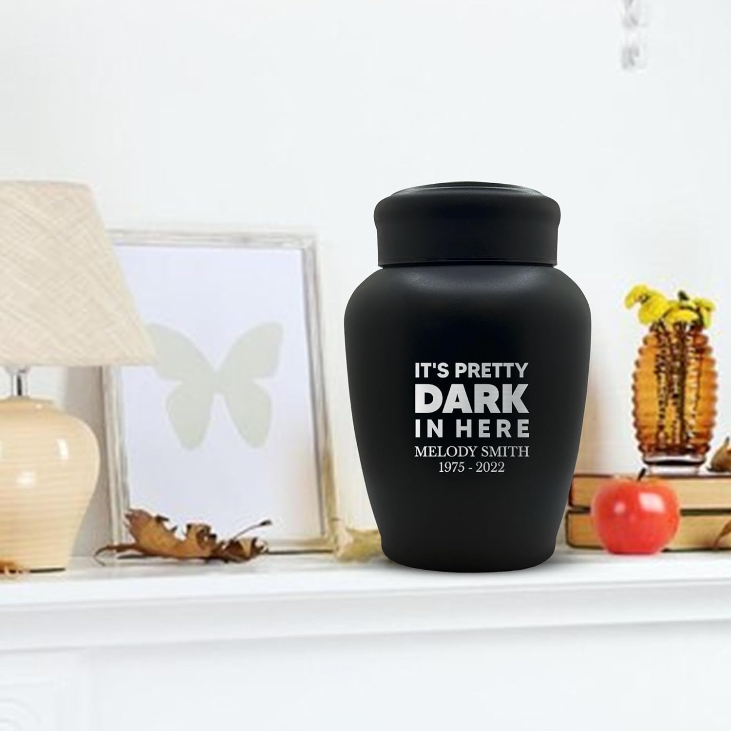 Personalized Cremation Urn with Dark Humor Design and Name