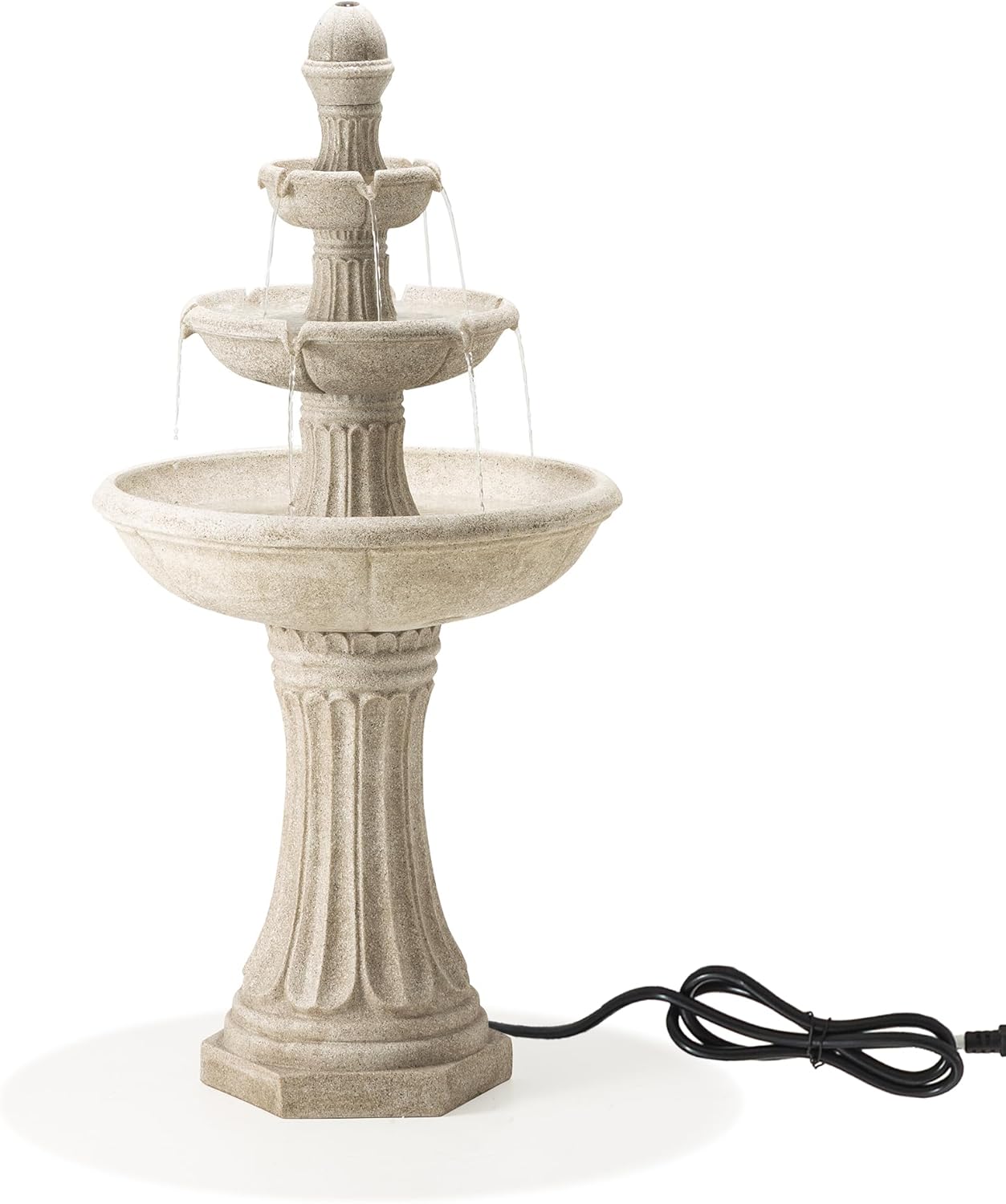 Glitzhome Three Tier Outdoor Floor Fountain with LED Lights and Pump