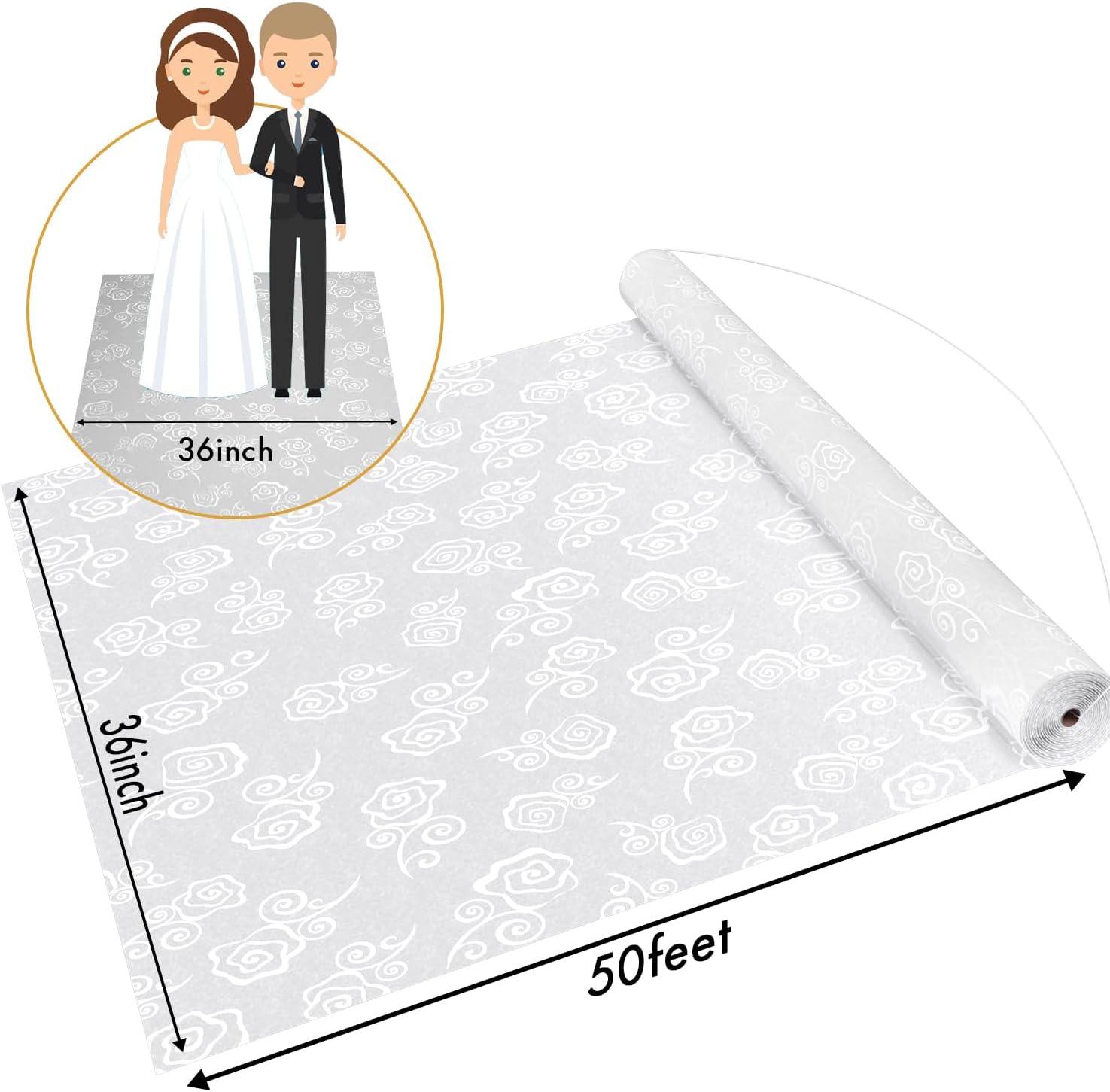 HEALON White Wedding Aisle Runner 3x50Feet Rose