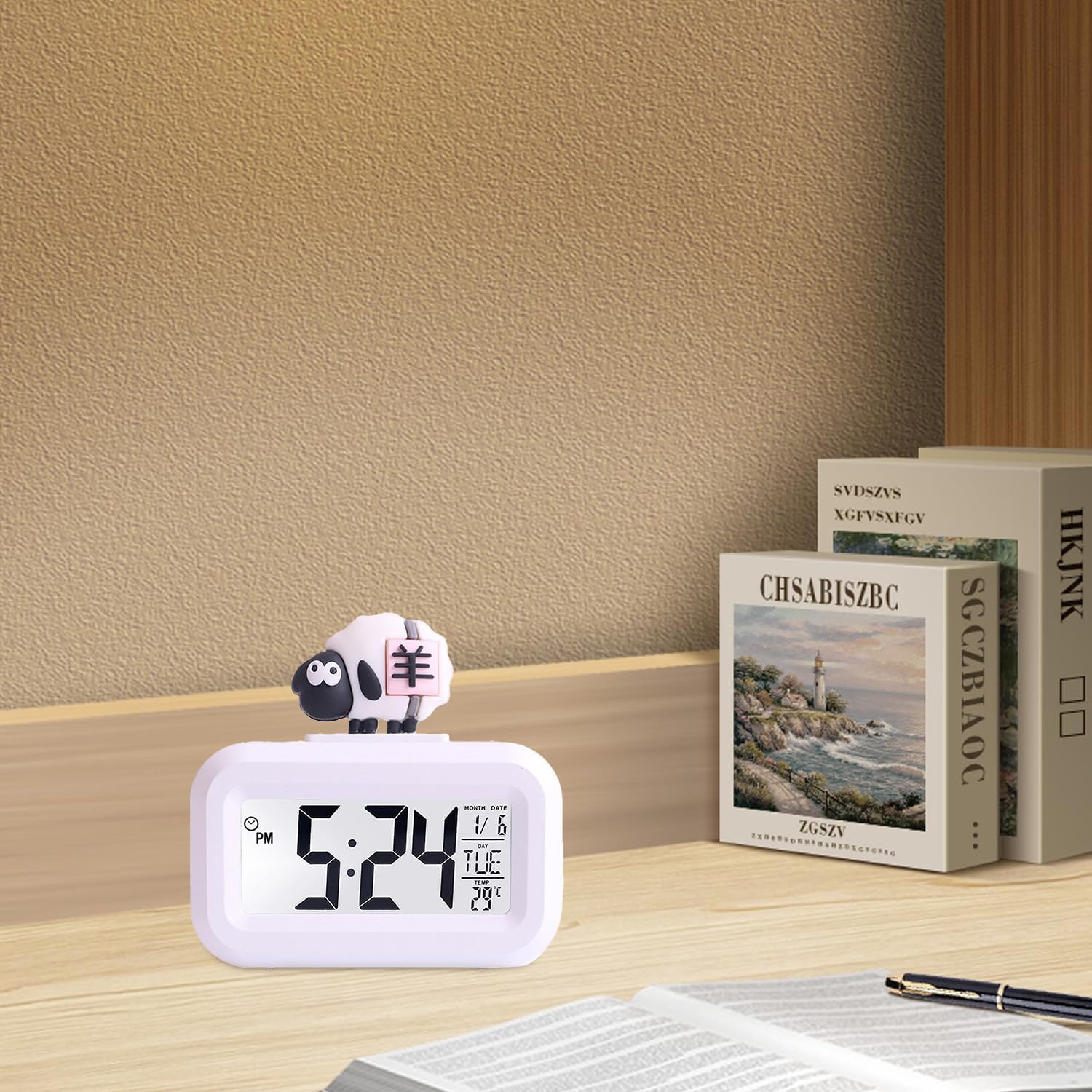Cute Pink Pig White Sheep Shape Digital Alarm Clock