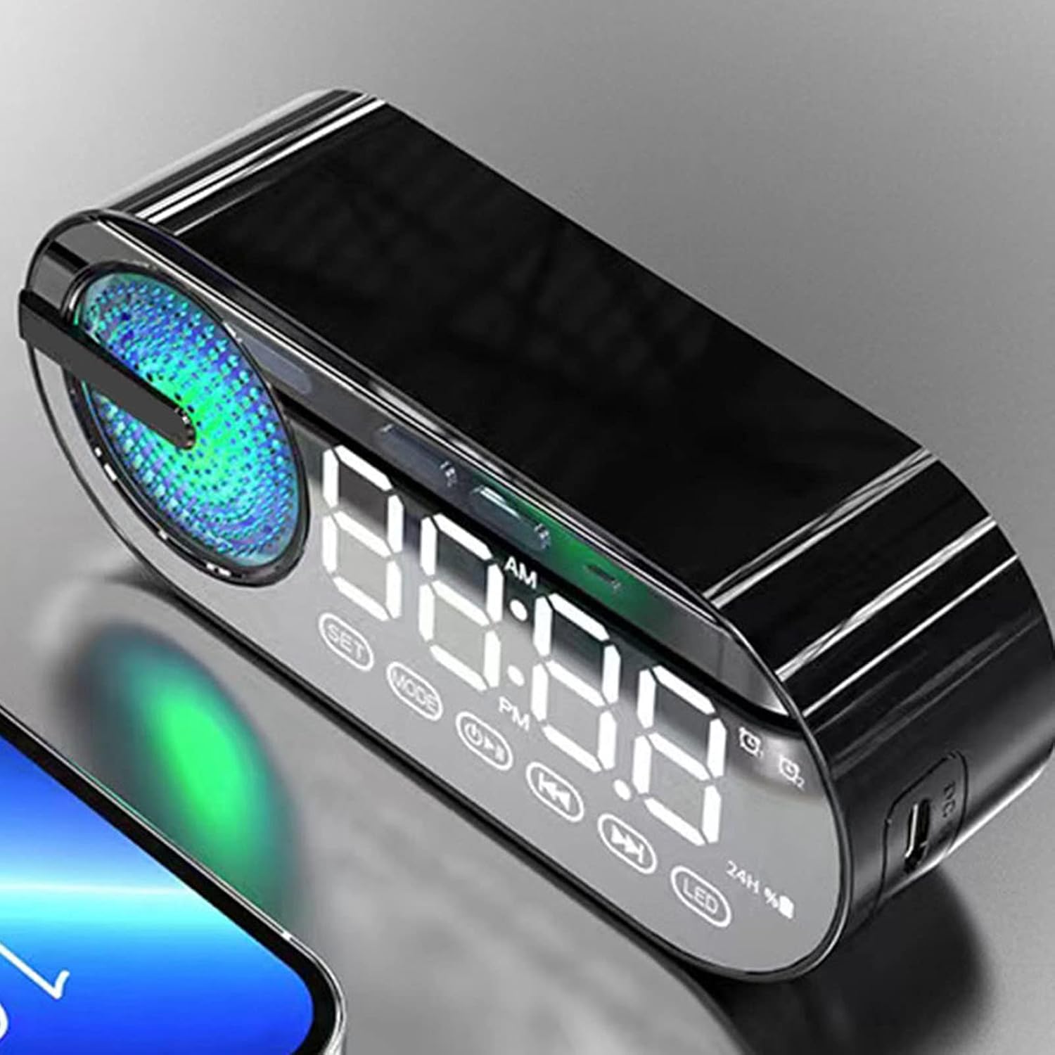 Bluetooth Speaker with Mirror Display and Dual Alarm Mode