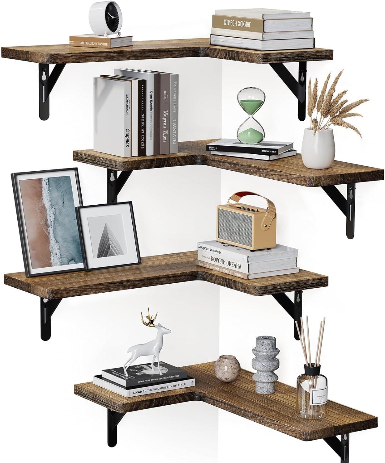 Amada Corner Floating Shelves Set of 4 Brown