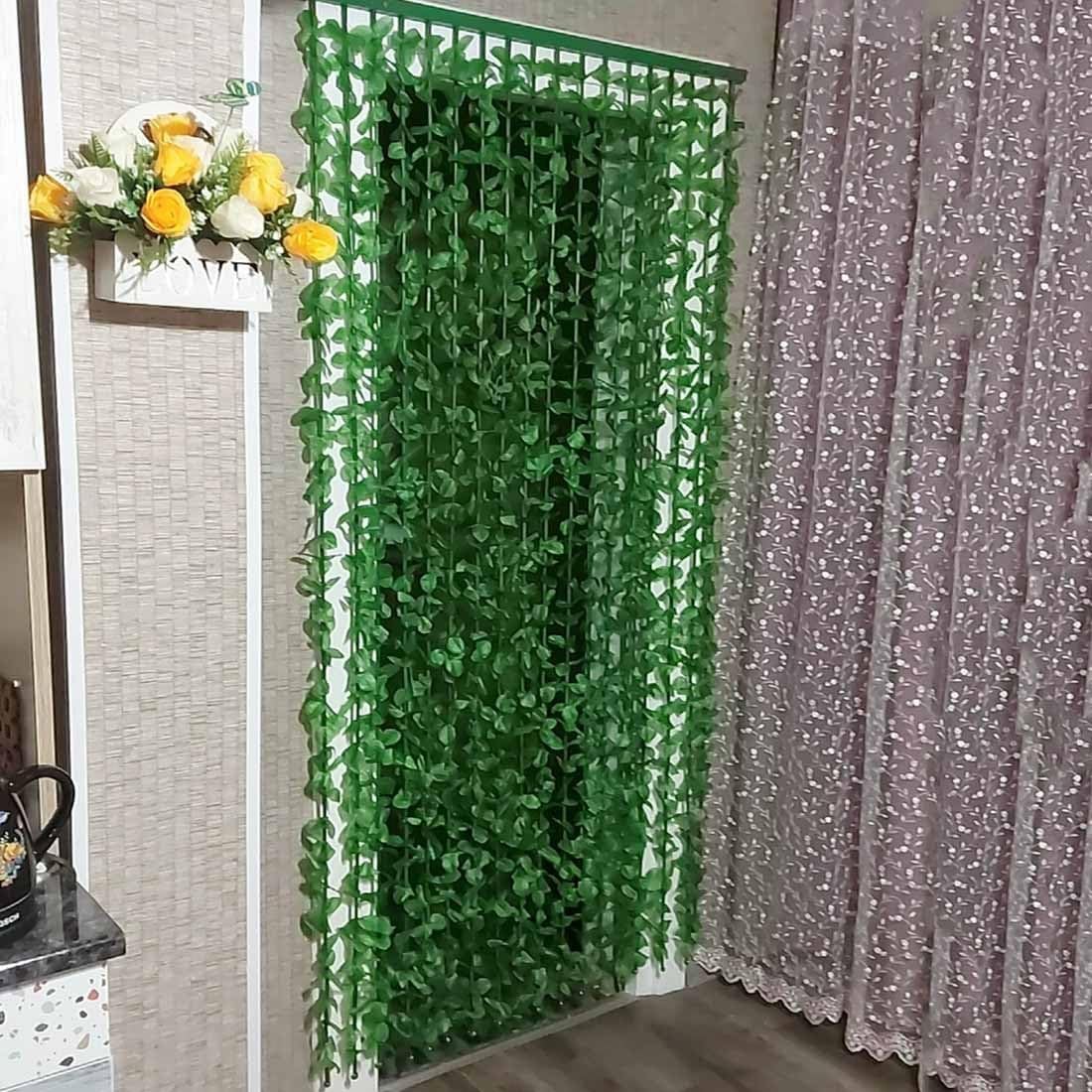 Green Leaves Bamboo Beaded Curtain 35 x 55