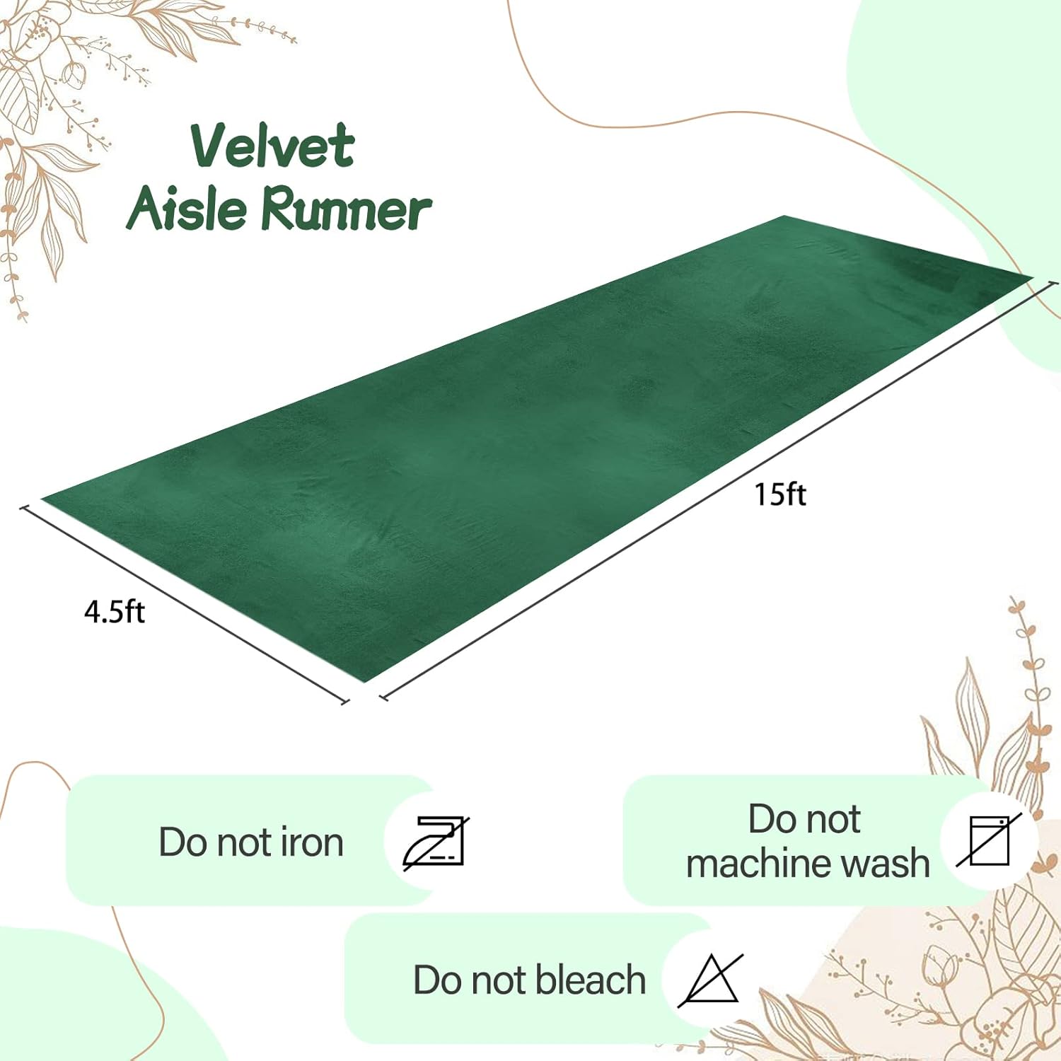 QueenDream Green Velvet Aisle Runner 45ft x 15ft Wedding Decor
