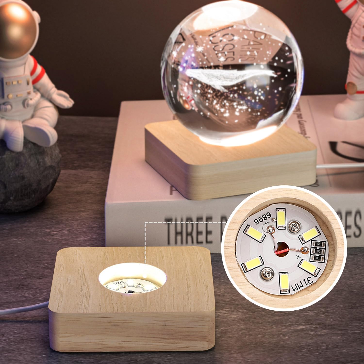 FACMOGU Wooden LED Display with Power Adapter and USB Cable