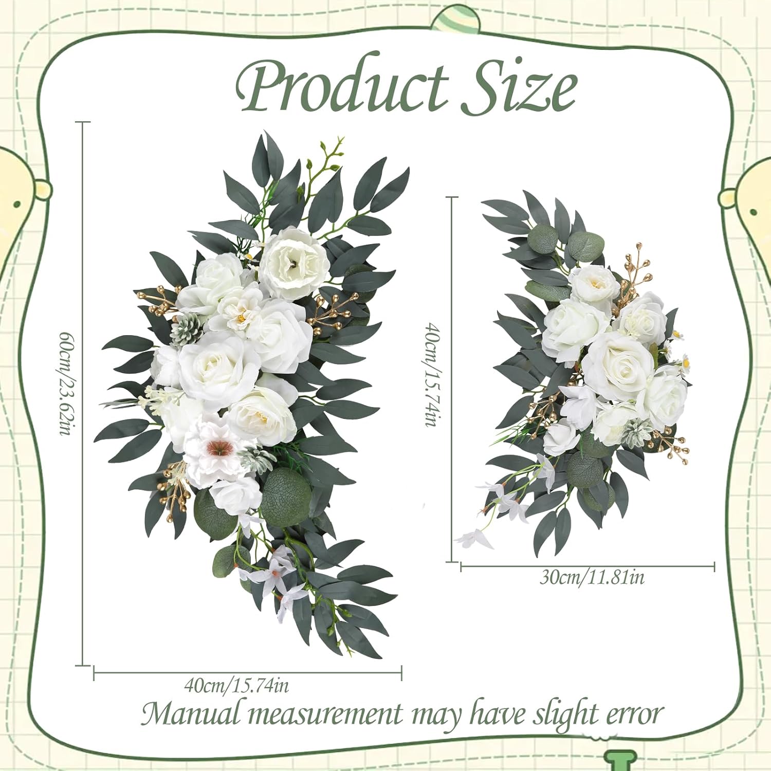 White Wedding Arch Flowers 2PCS Artificial Floral Swag