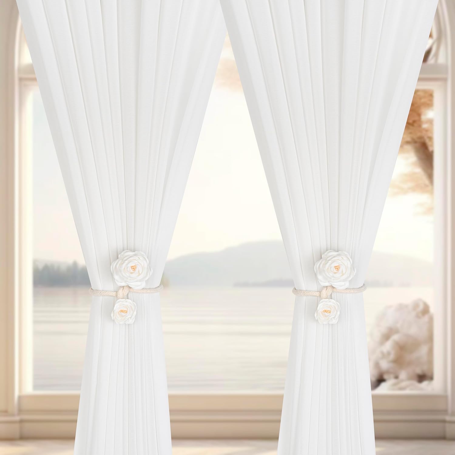 SUQ I OME 2 Pieces Handmade Artificial Flower Curtain Holdbacks