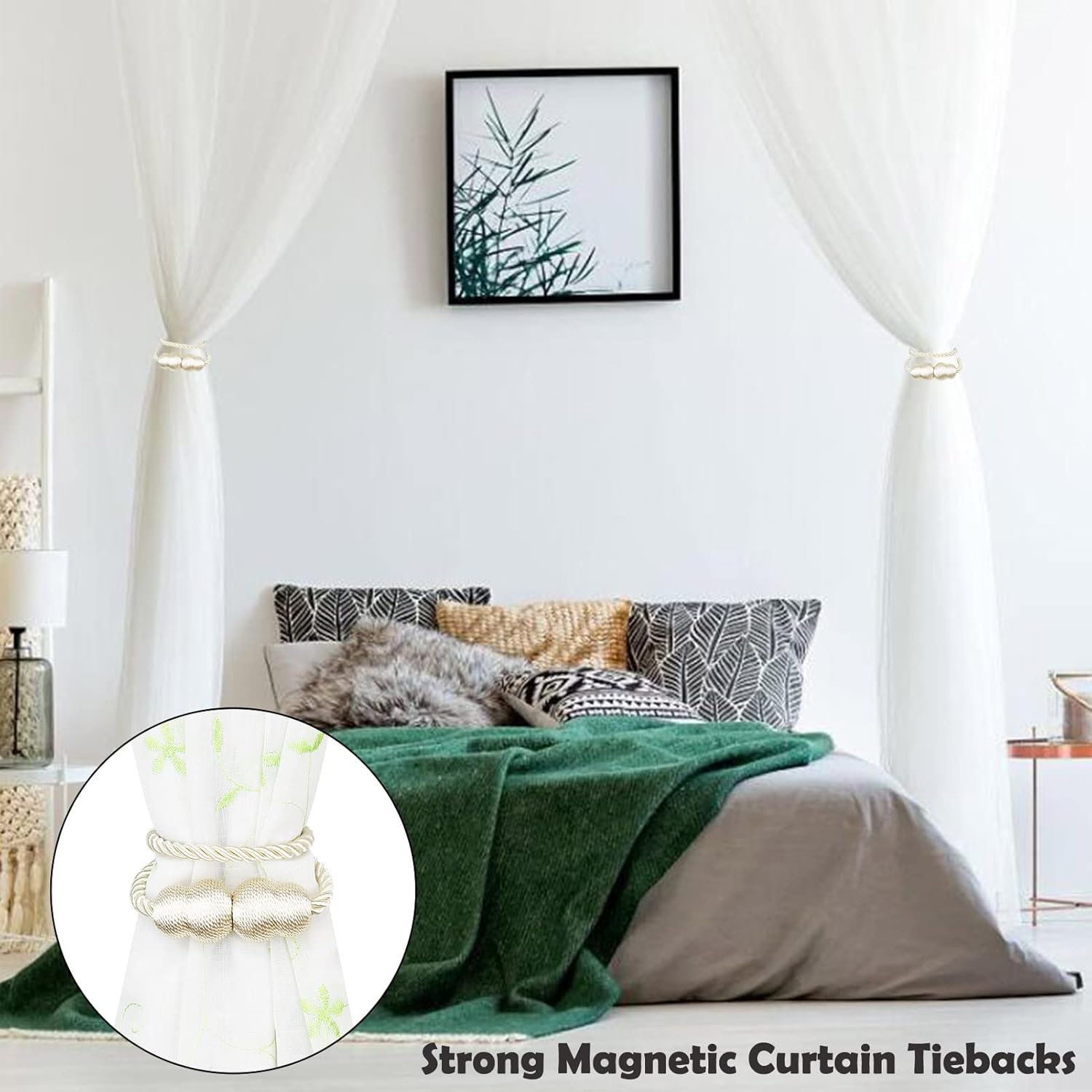 Hangtty Magnetic Curtain Tiebacks 6 Pack Beige