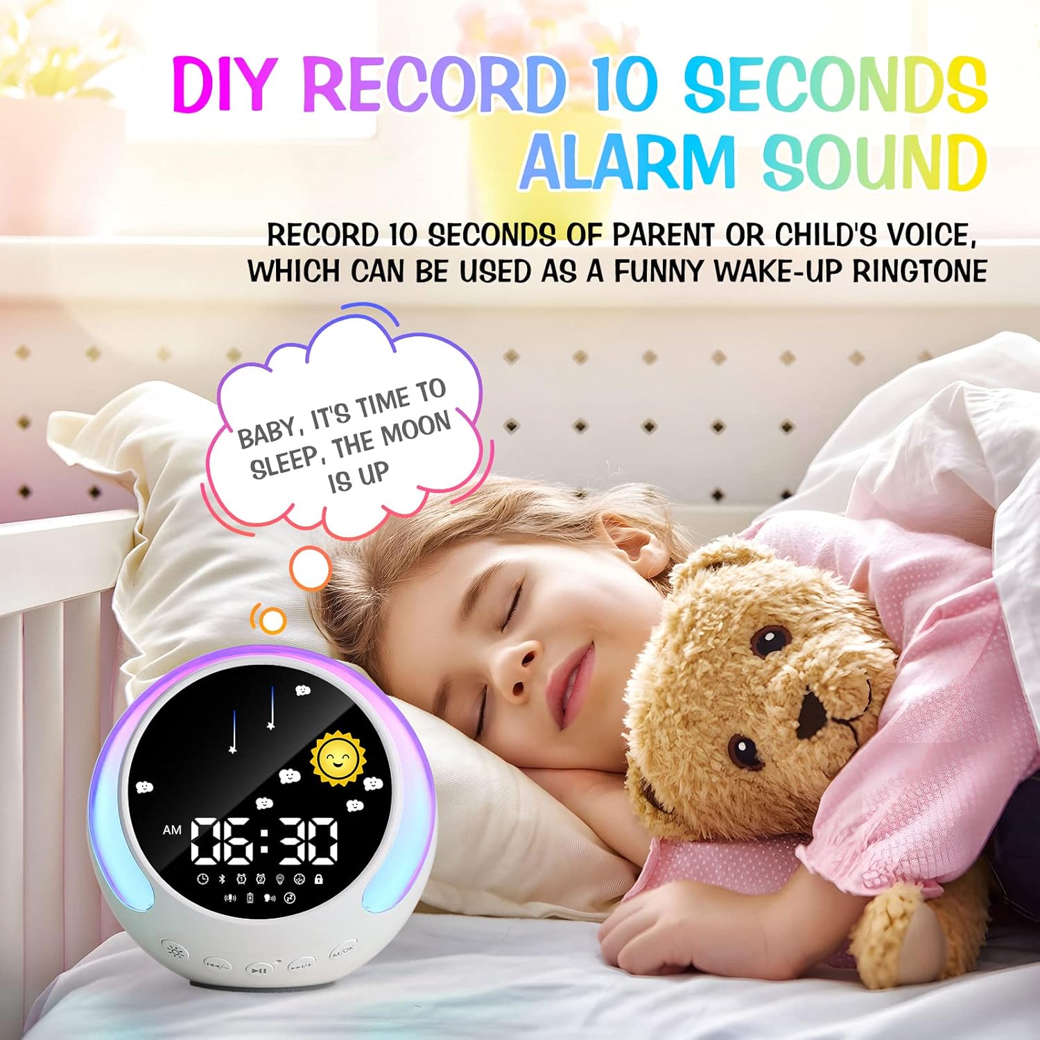 Kids Alarm Clock with Touch Night Light and Bluetooth Speaker